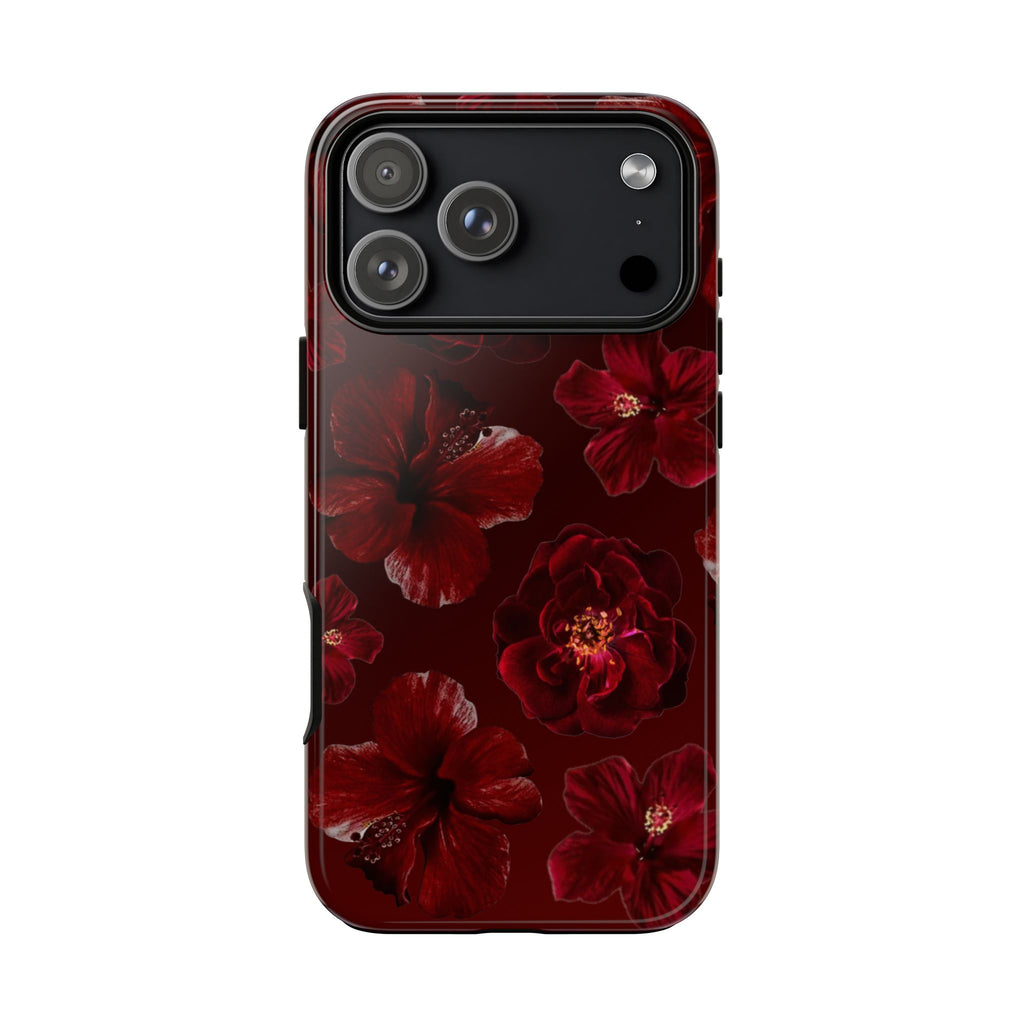 Dark Red Floral Phone Case – Protective Tough Case with Burgundy Roses