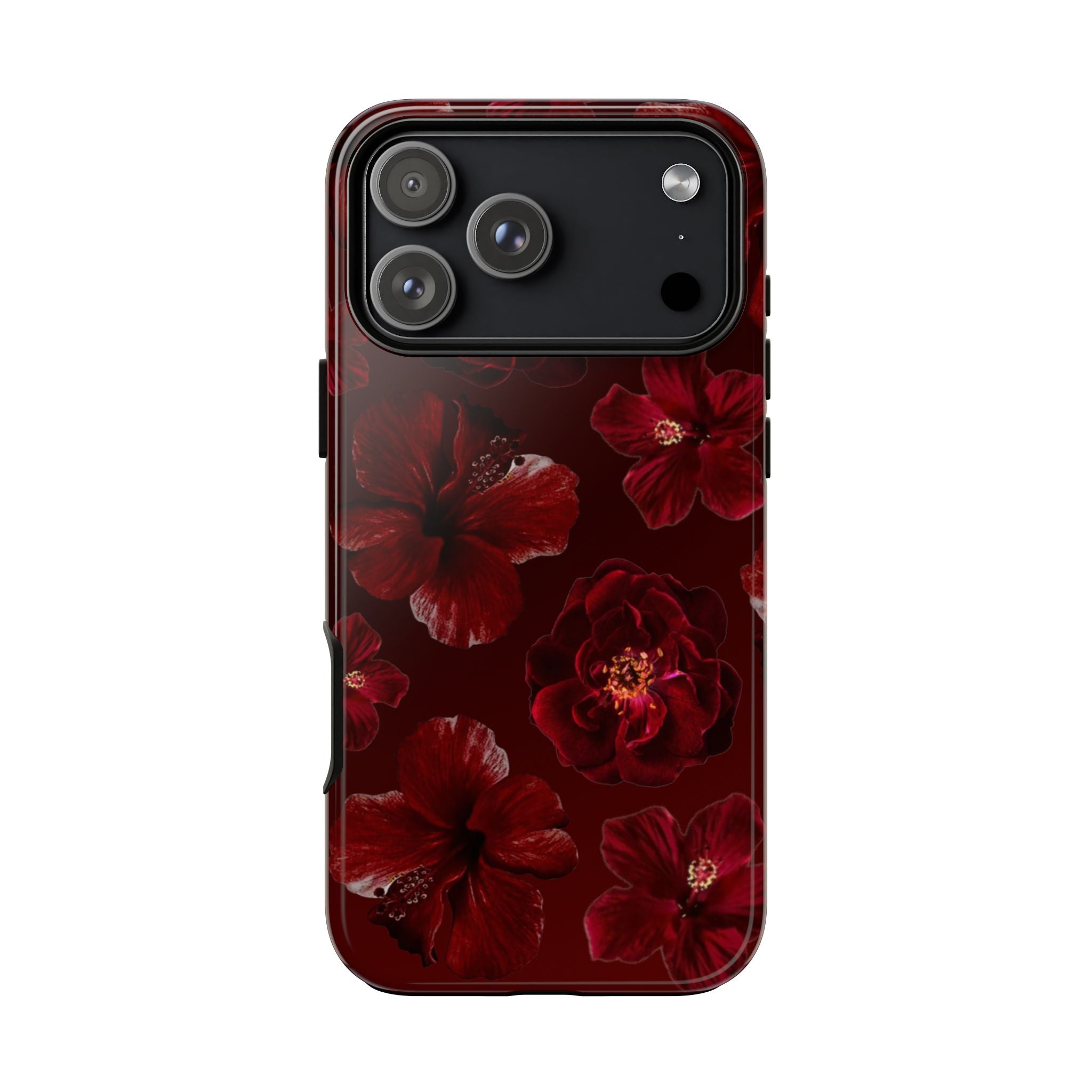 Dark Red Floral Phone Case – Protective Tough Case with Burgundy Roses