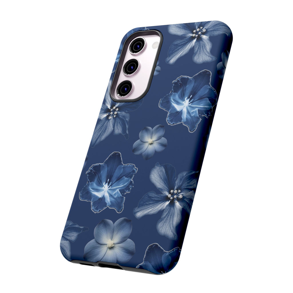 Navy Floral Tough Phone Case — Blue Bloom Protective Cover