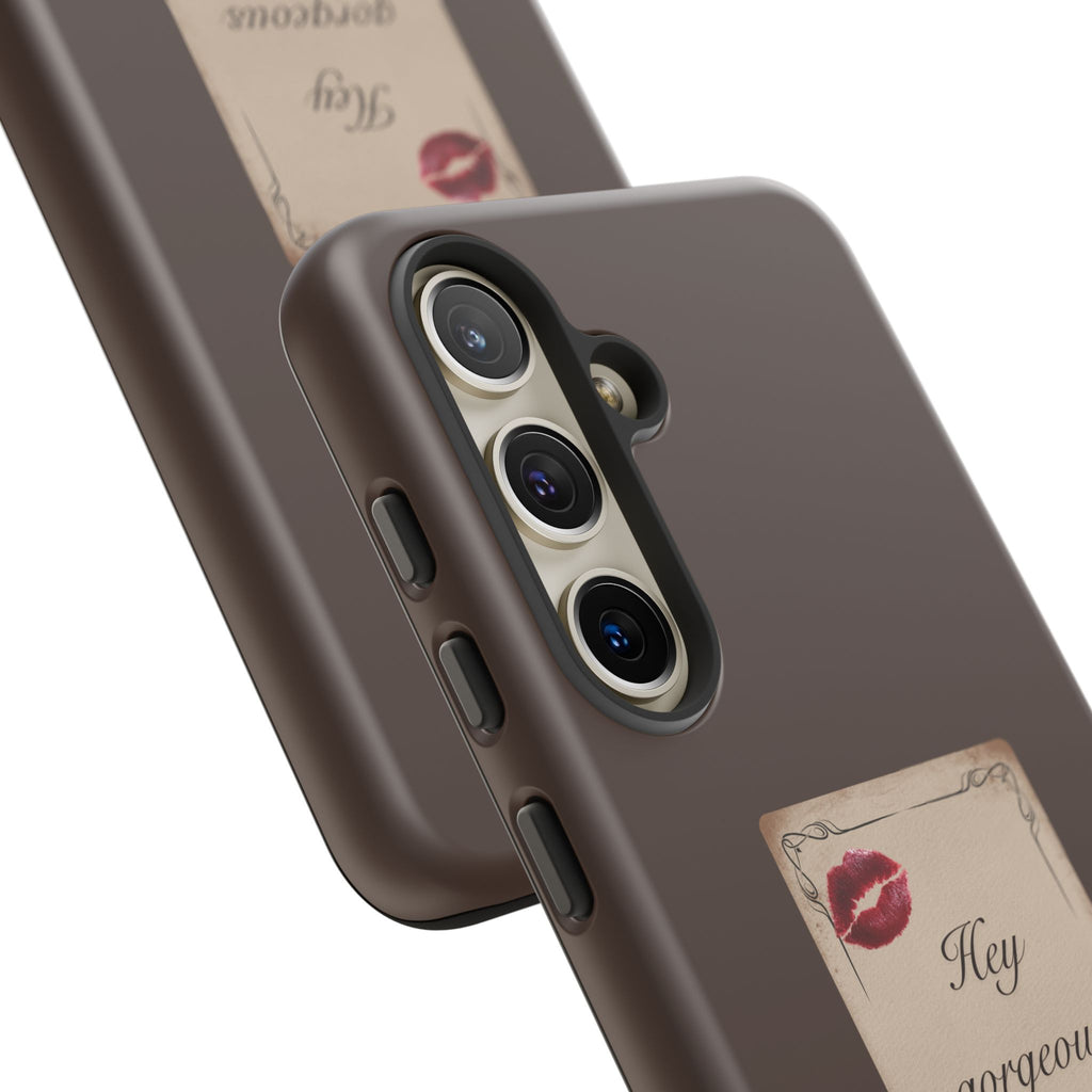 Hey Gorgeous Phone Case — Brown Lip Print & Shadow Hand Protective Cover