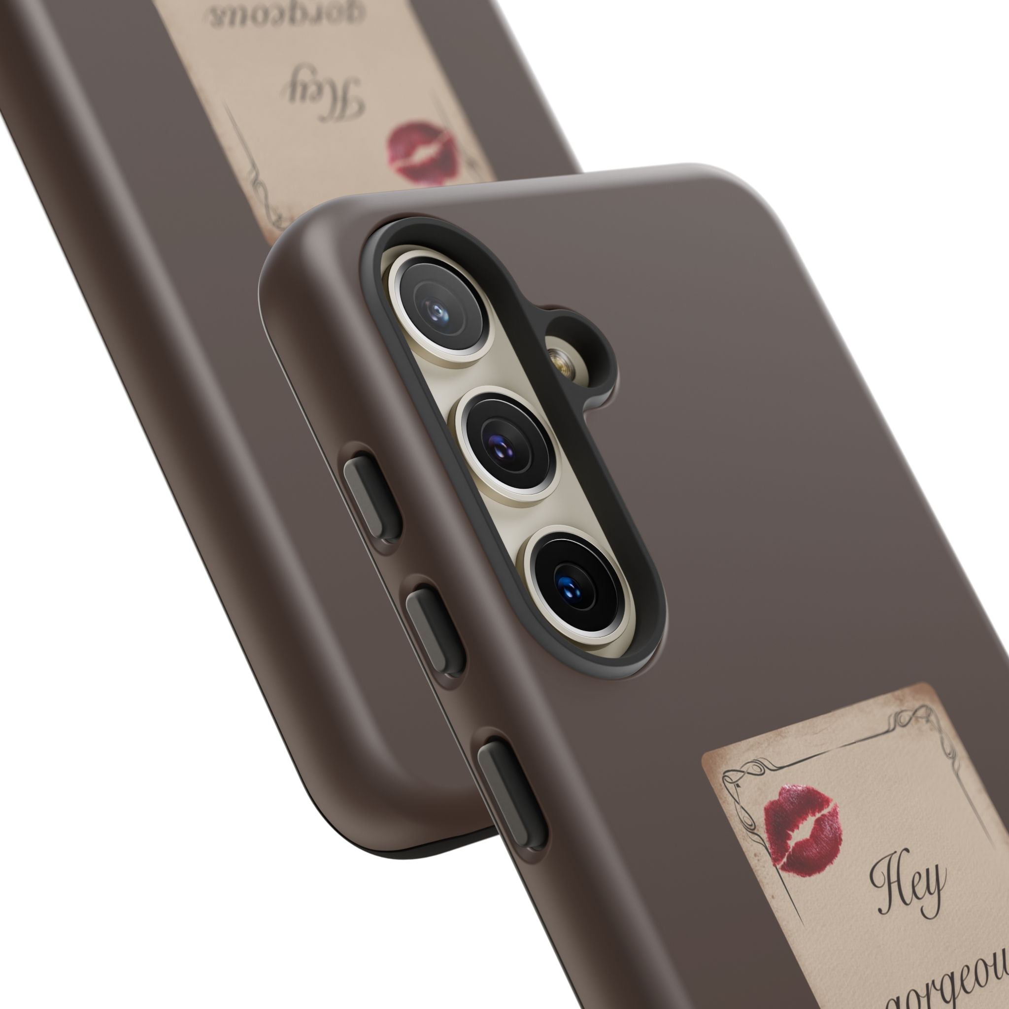 Hey Gorgeous Phone Case — Brown Lip Print & Shadow Hand Protective Cover