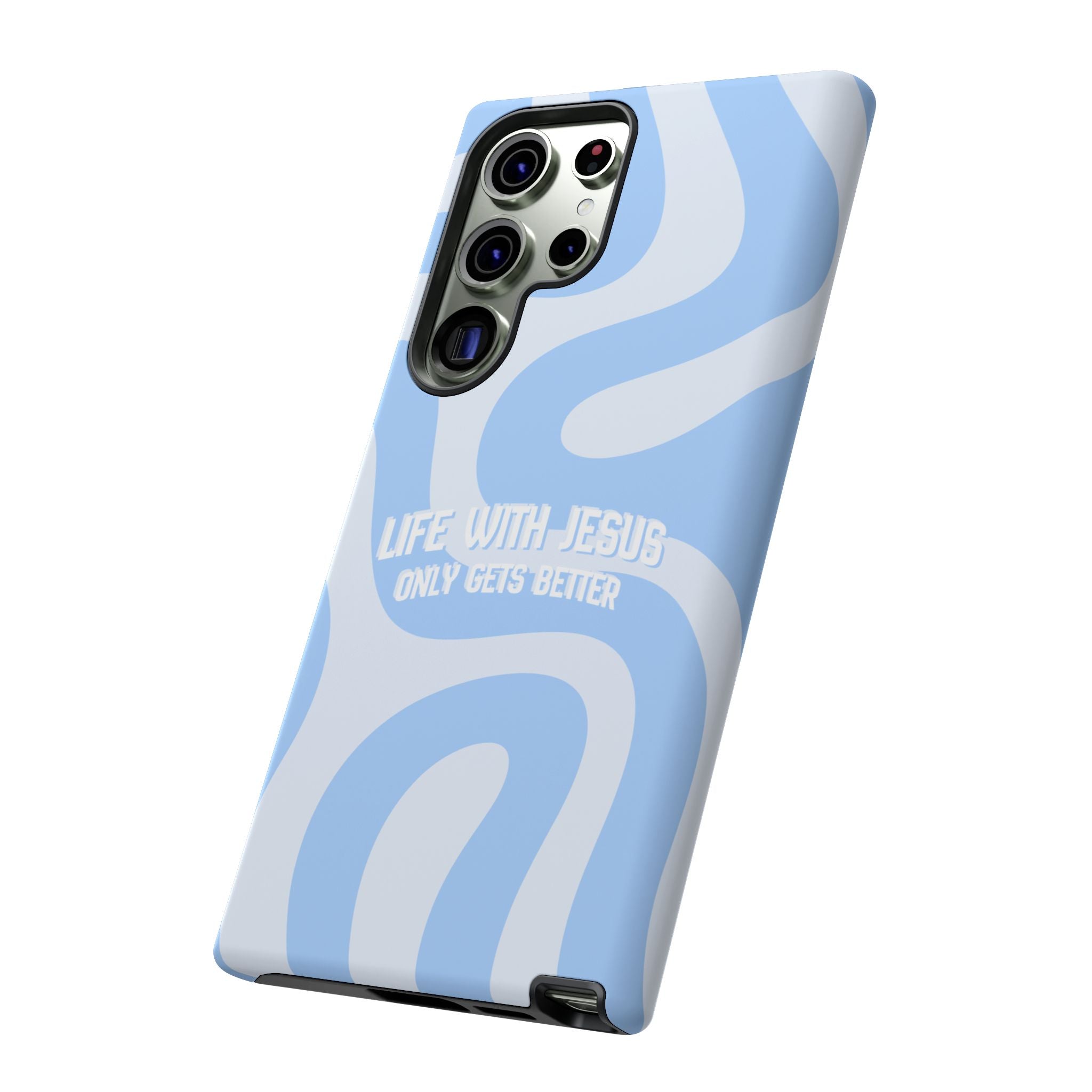 Blue Swirl Phone Case - "Life With Jesus Only Gets Better" Christian iPhone Cover