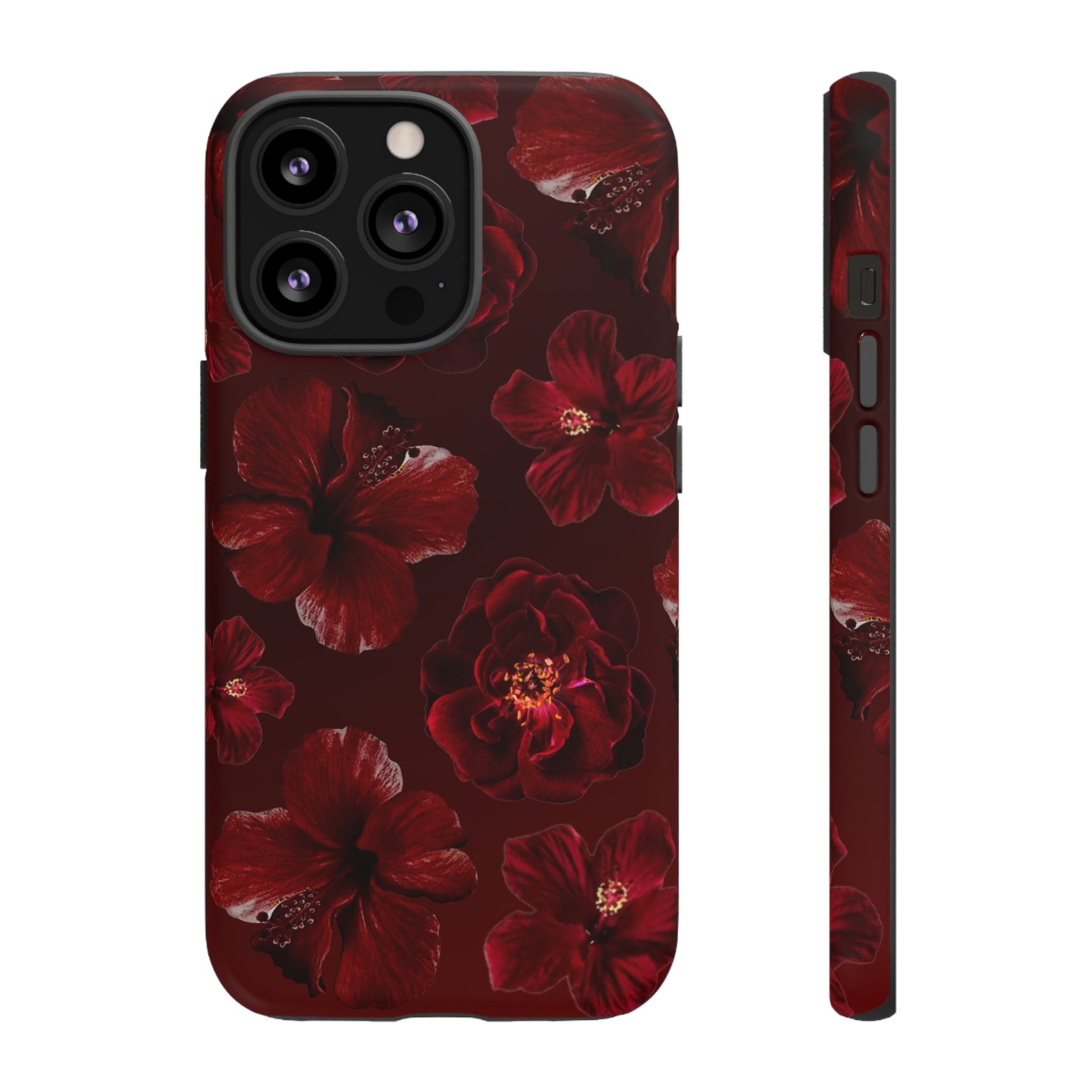 Dark Red Floral Phone Case – Protective Tough Case with Burgundy Roses