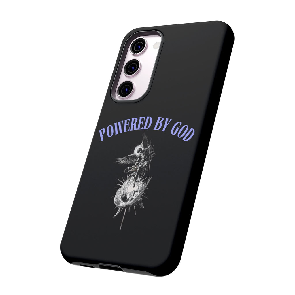 Phone Case — "Powered by God" Black Protective Case with Angelic Skull Design