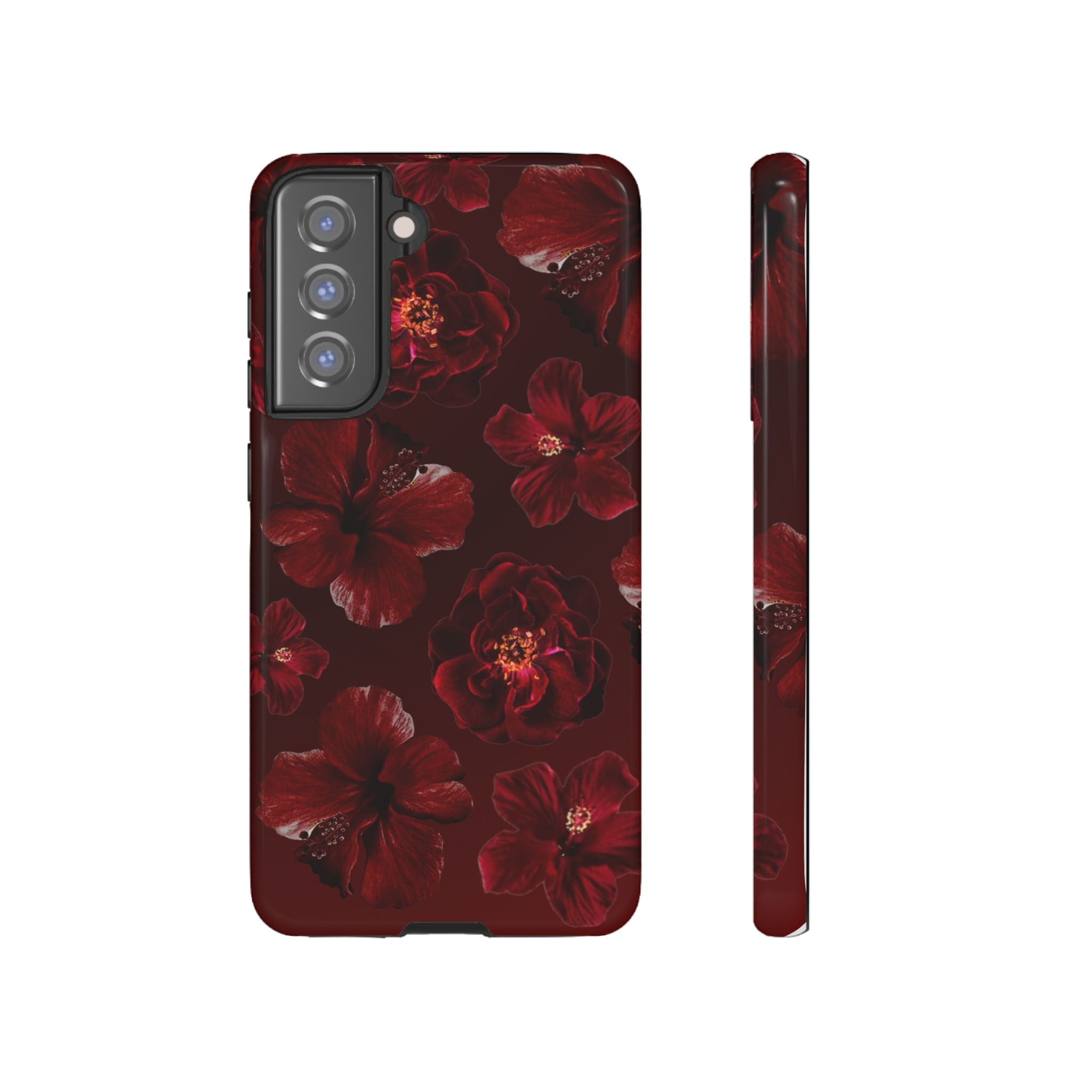 Dark Red Floral Phone Case – Protective Tough Case with Burgundy Roses