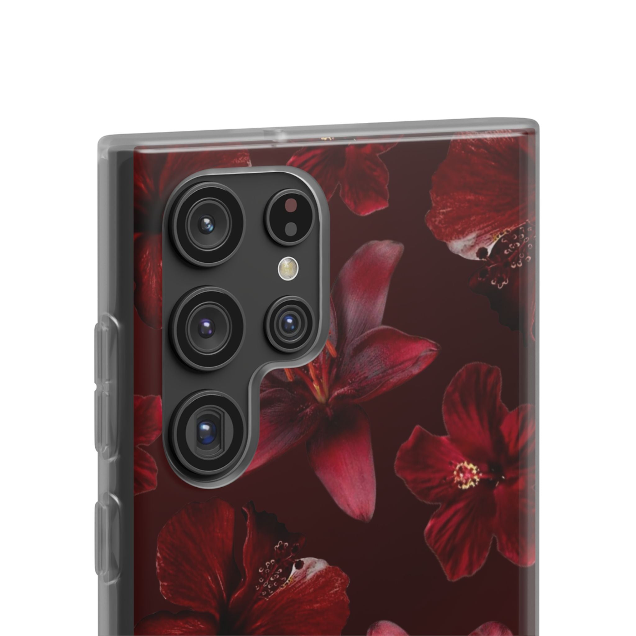 Red Floral Flexi Phone Case – Dark Burgundy Lily Pattern
