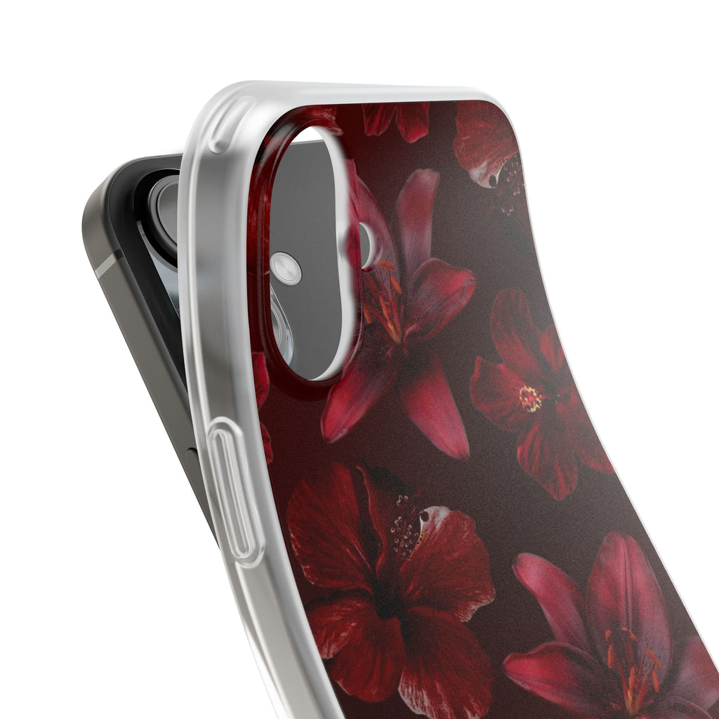 Red Floral Flexi Phone Case – Dark Burgundy Lily Pattern
