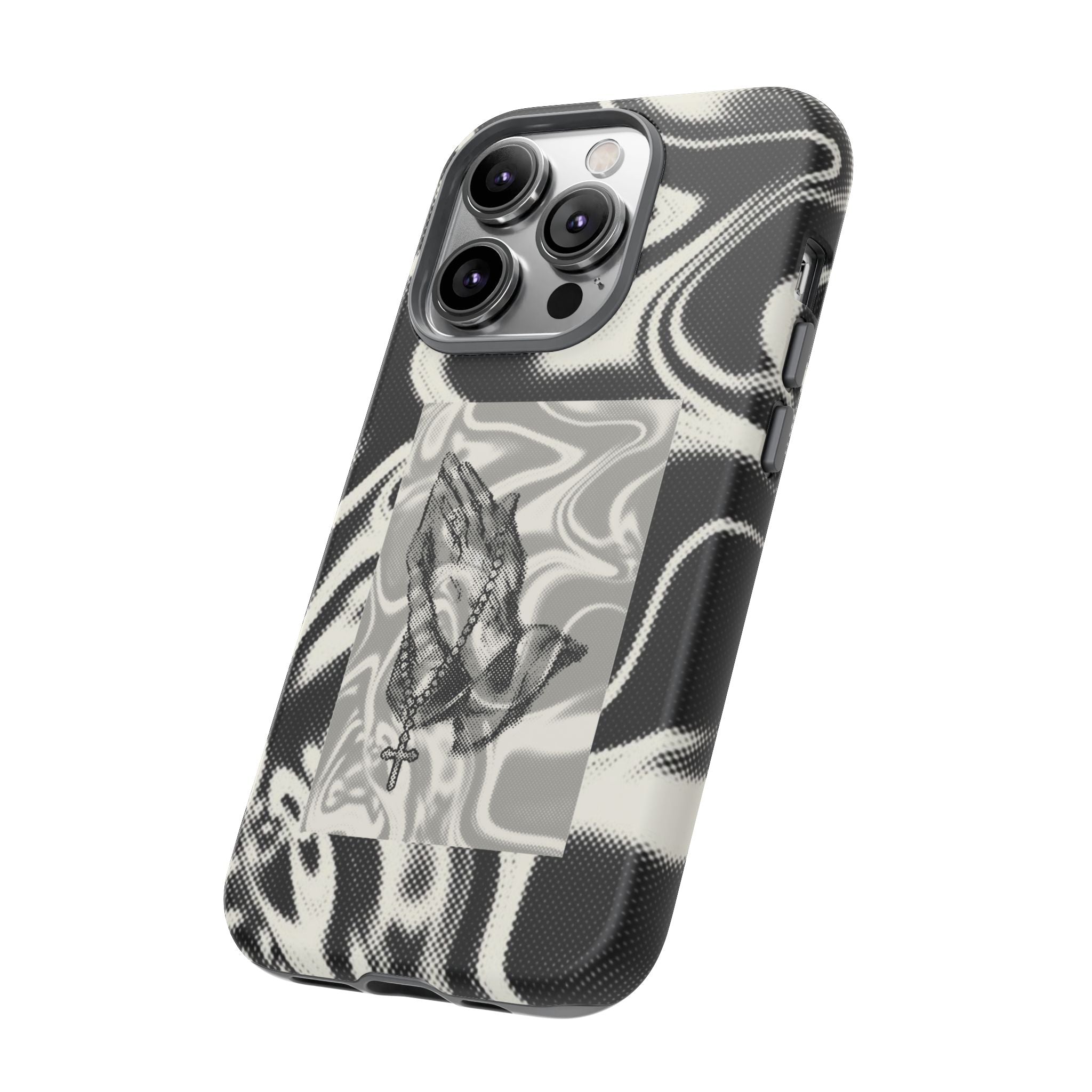 Praying Hands Phone Case – Black White Marble Spiritual Design