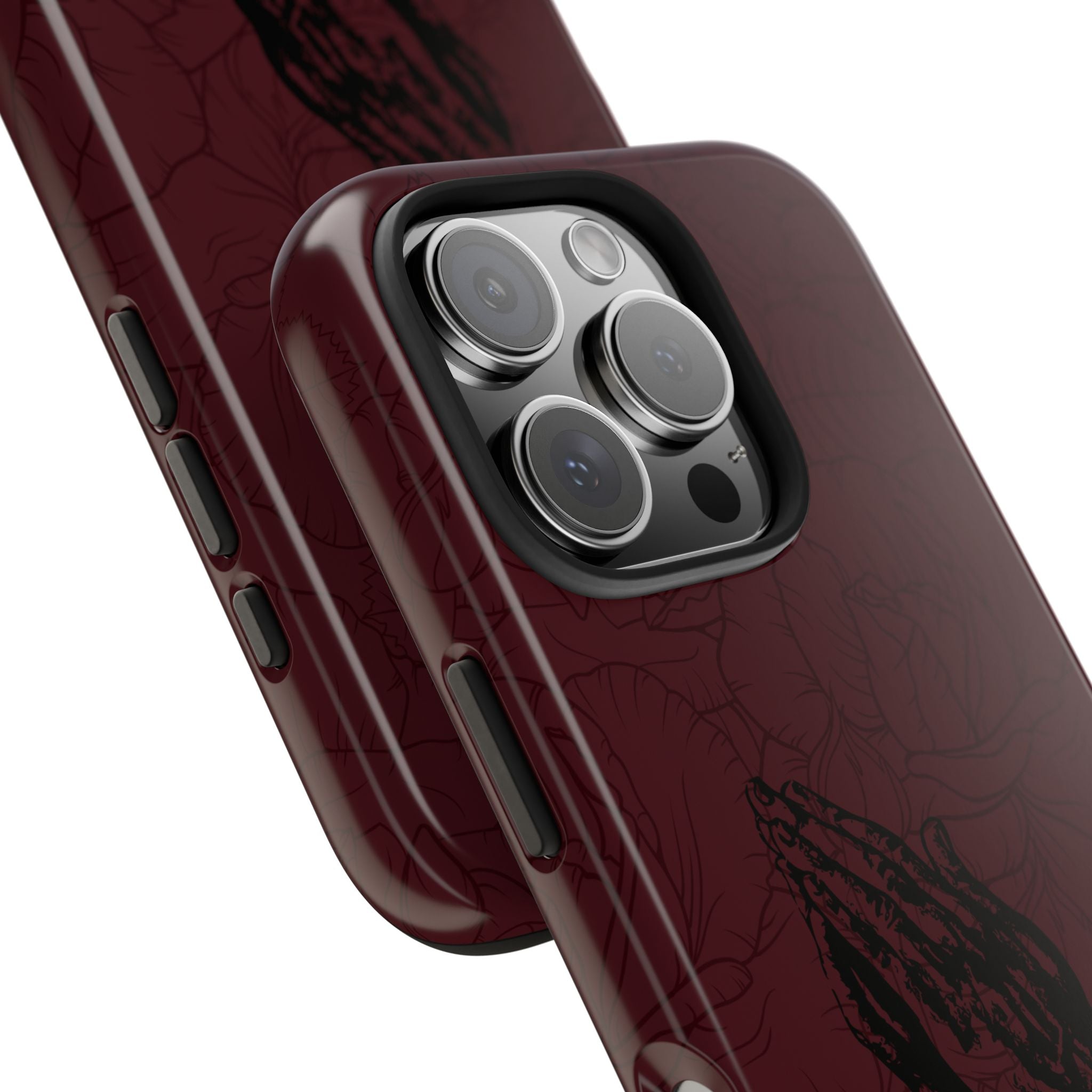 Burgundy Praying Hands Tough Phone Case – Floral Background, Religious Protective Cover