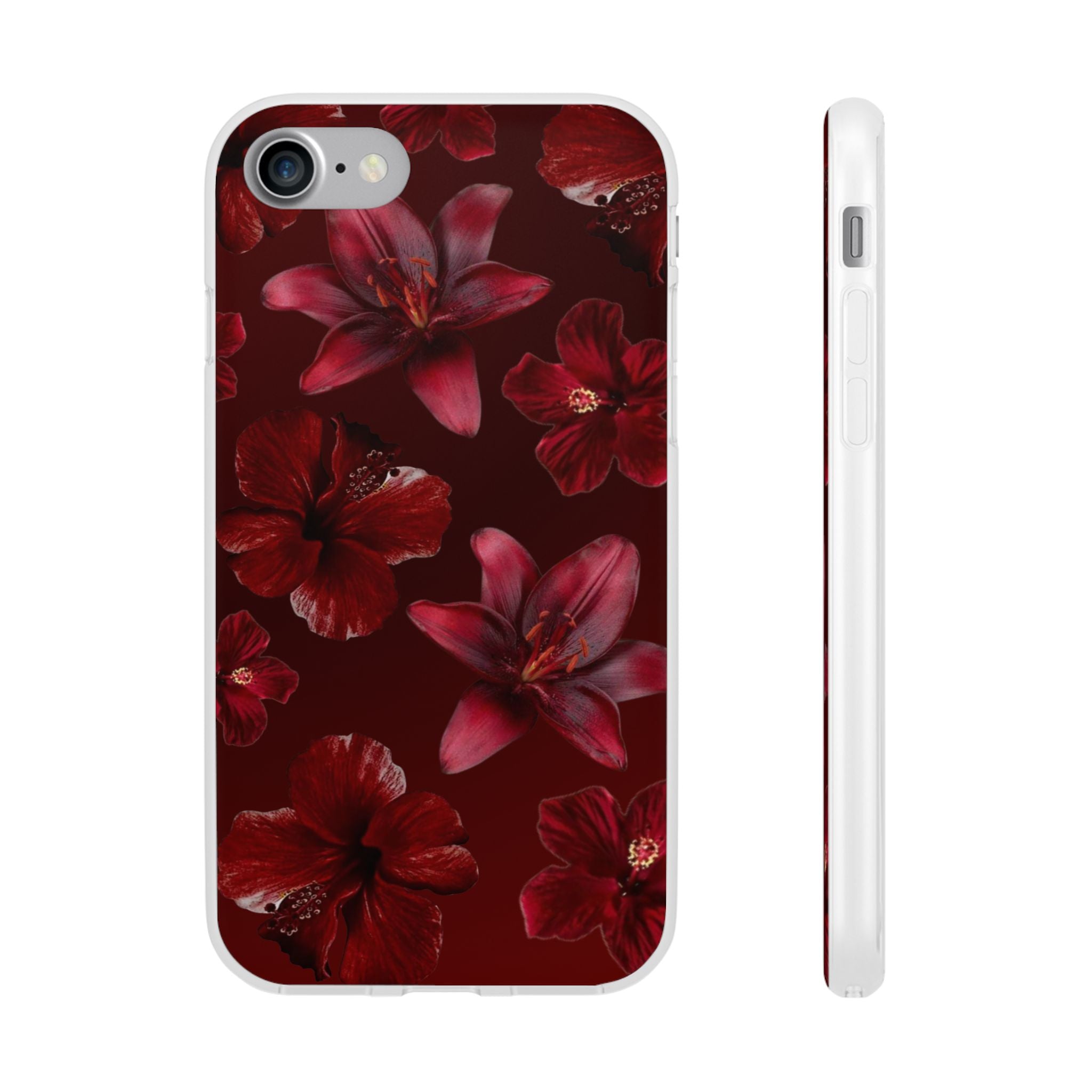 Red Floral Flexi Phone Case – Dark Burgundy Lily Pattern