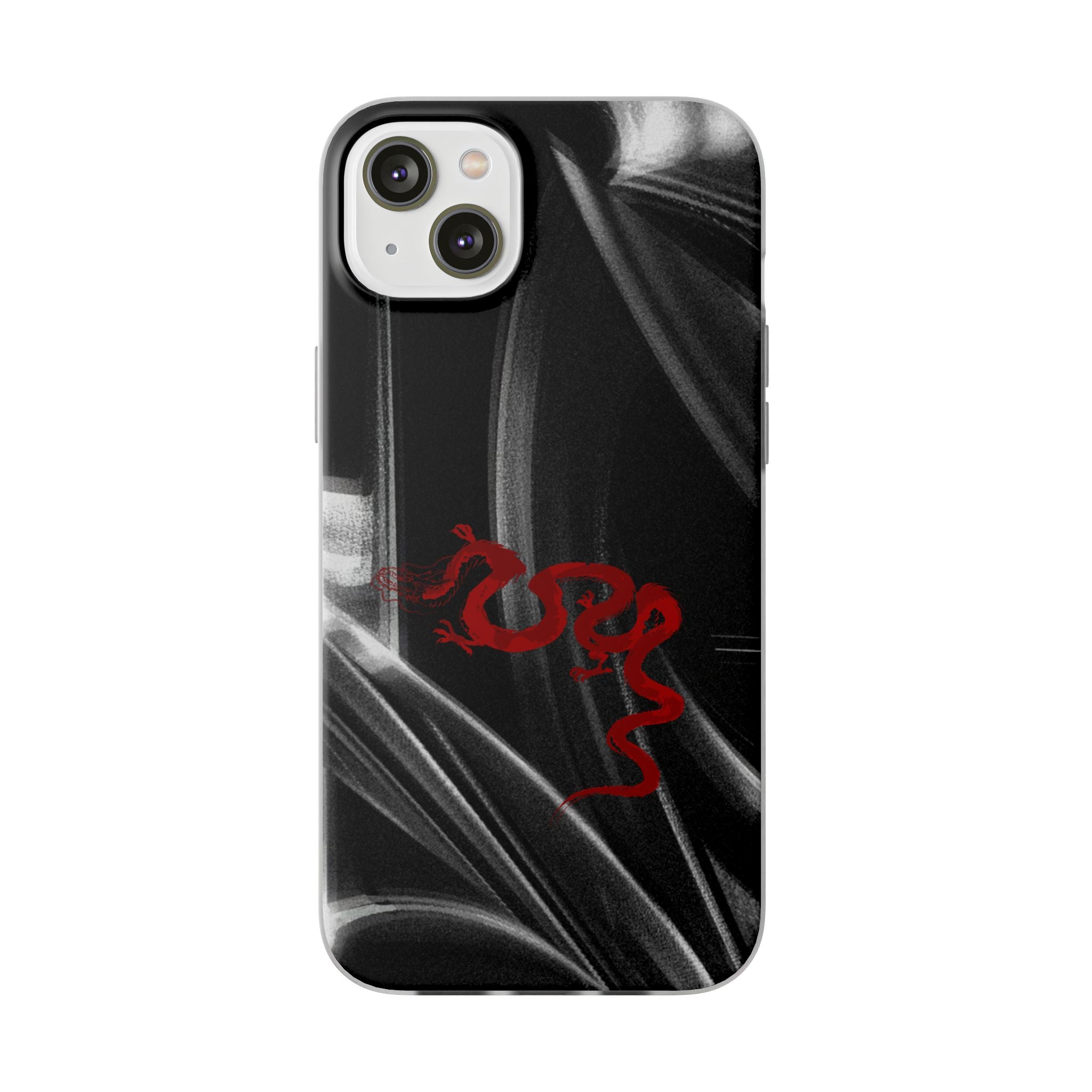 Flexi Phone Case — Black Smoke Background with Red Dragon