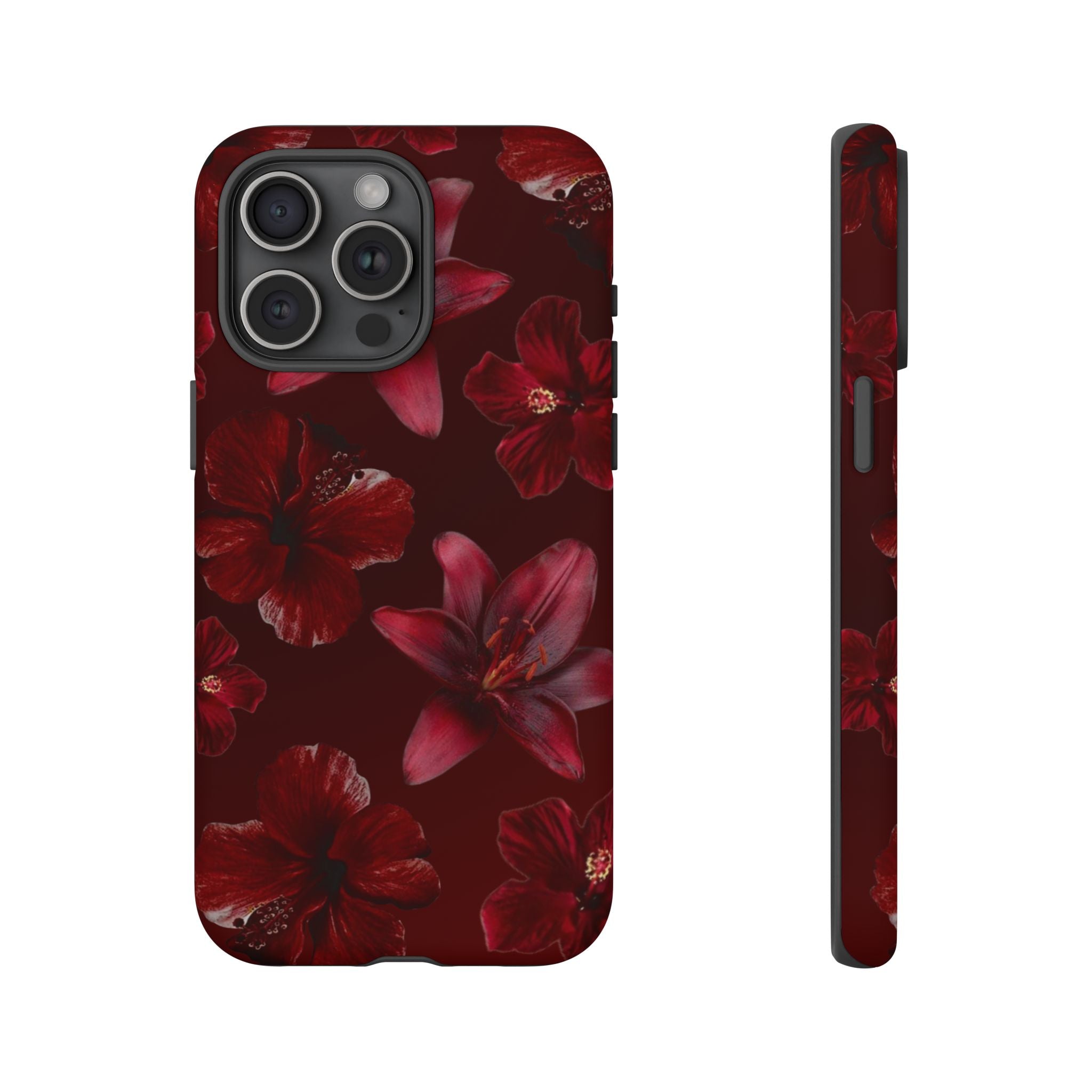 Tough Cases - Dark Red Floral Phone Case