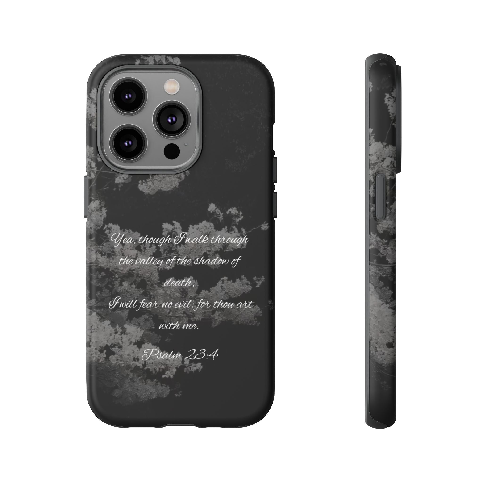 Bible Verse Phone Case — Psalm 23:4 Comfort Black Protective Cover