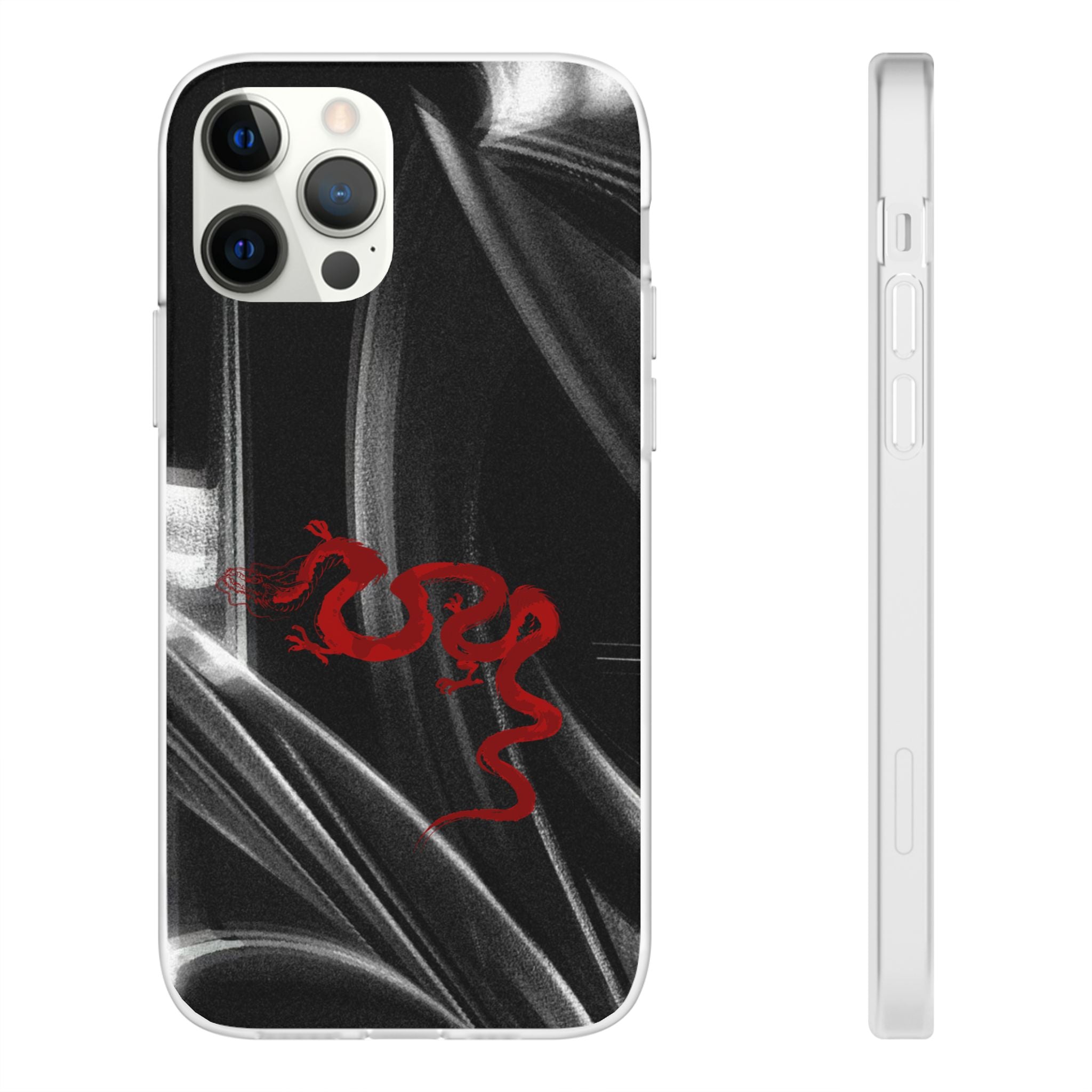 Flexi Phone Case — Black Smoke Background with Red Dragon