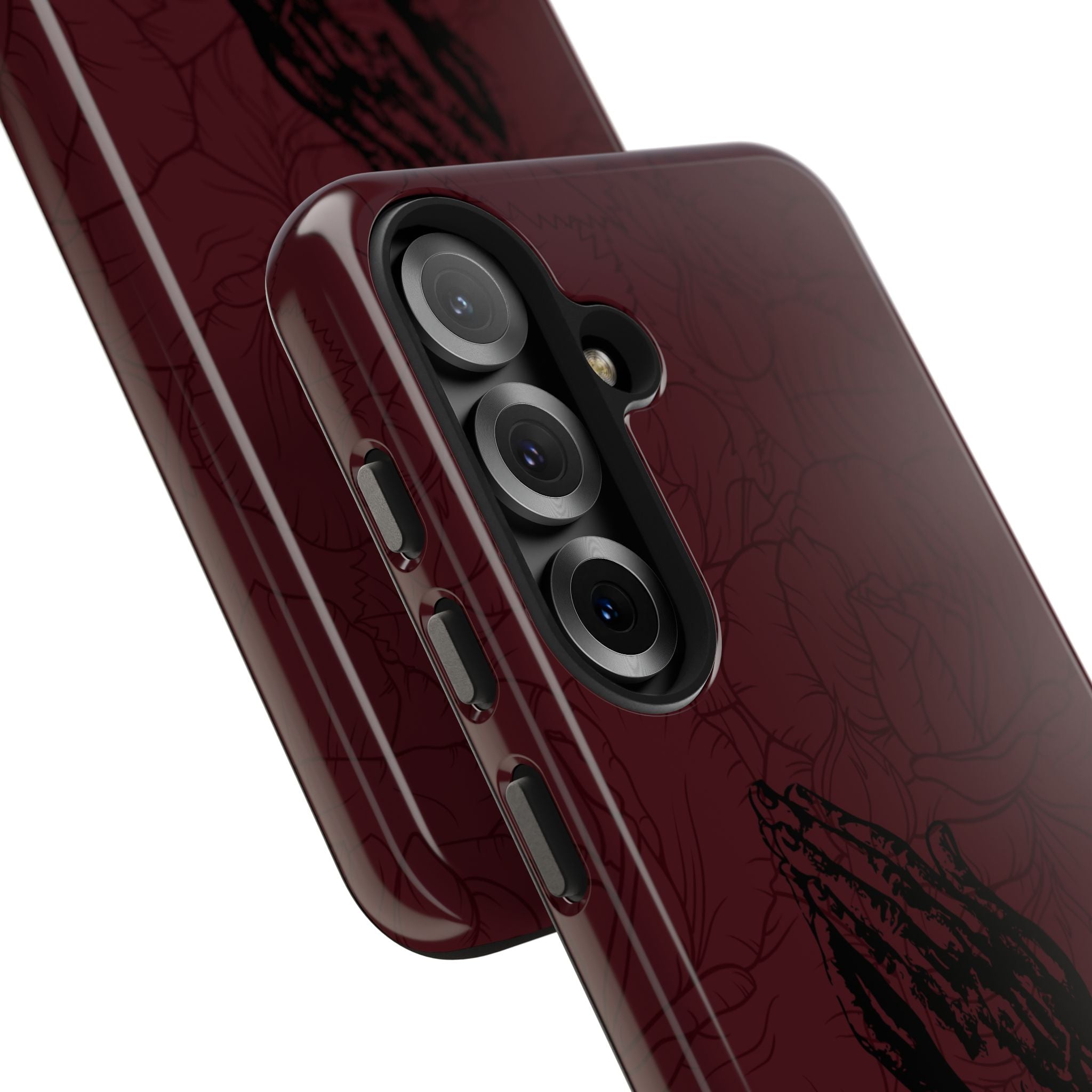 Burgundy Praying Hands Tough Phone Case – Floral Background, Religious Protective Cover