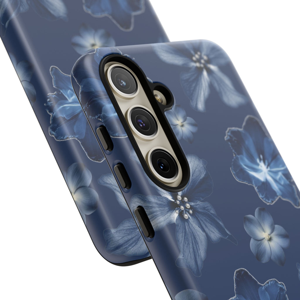 Navy Floral Tough Phone Case — Blue Bloom Protective Cover