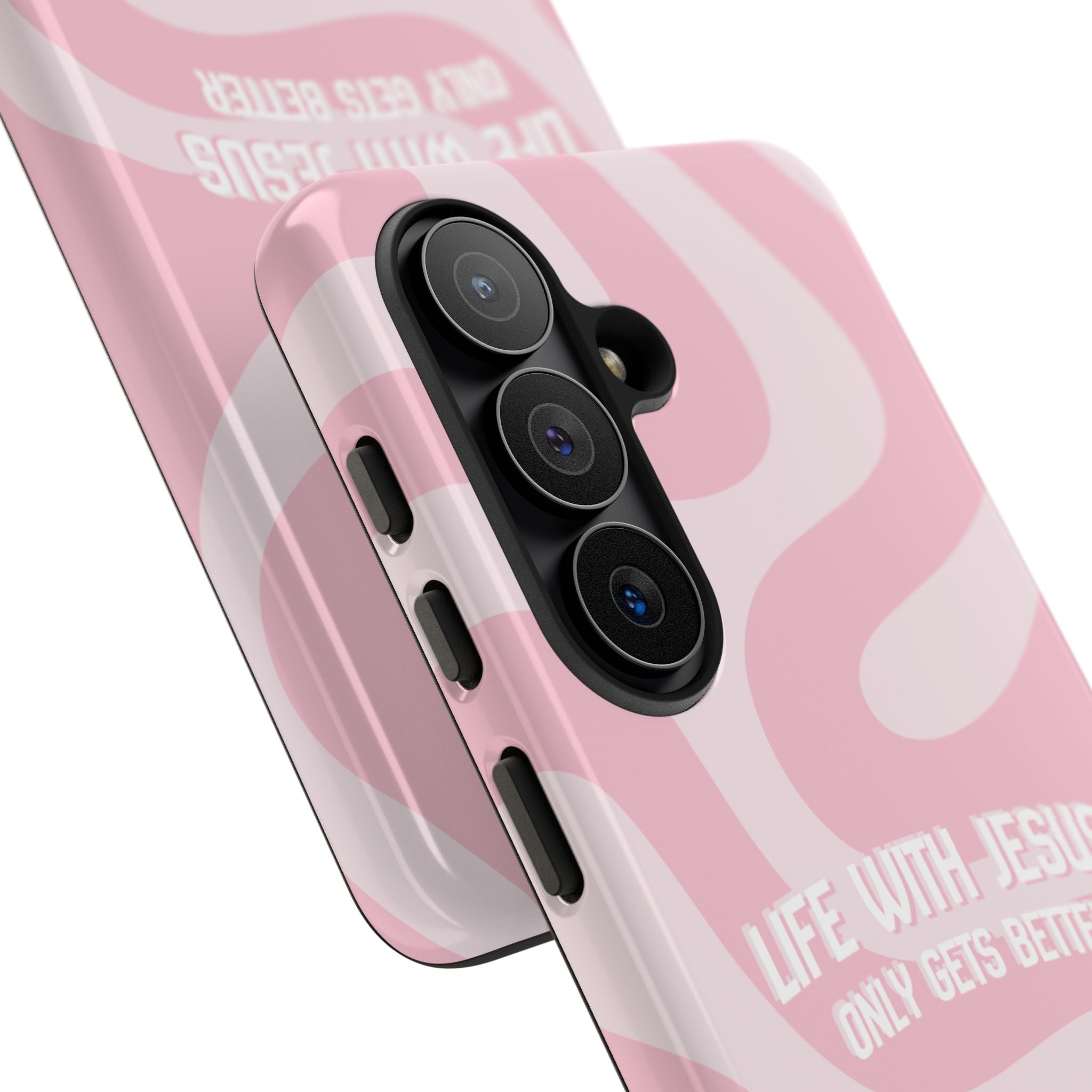 Pink Swirl Phone Case - "Life With Jesus Only Gets Better" Christian iPhone Cover