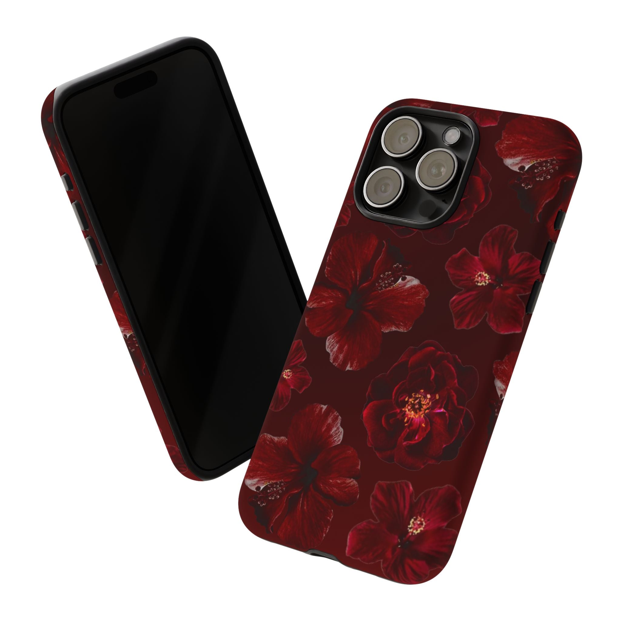 Dark Red Floral Phone Case – Protective Tough Case with Burgundy Roses