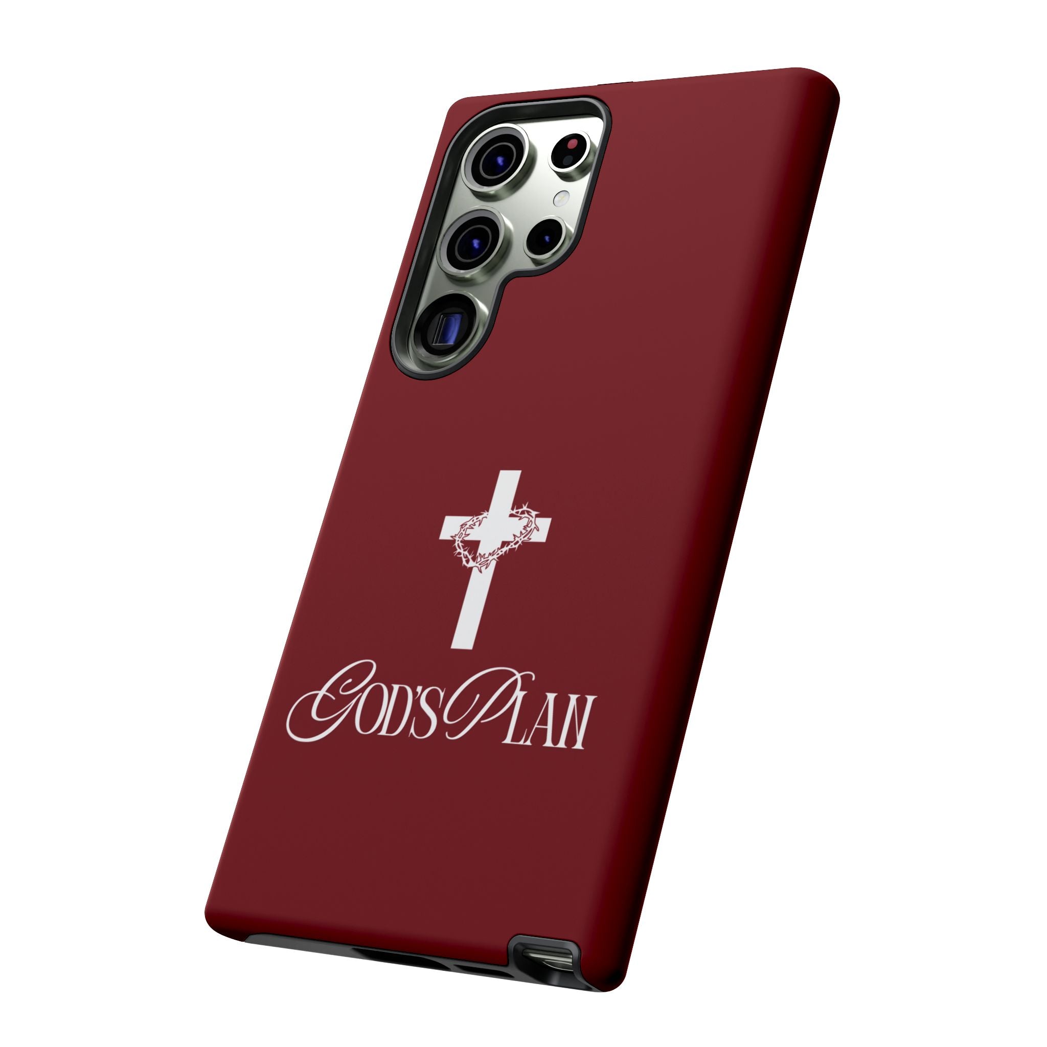 God's Plan — Christian Tough Phone Case | Cross Faith Burgundy Cover