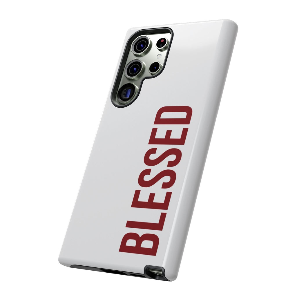 Blessed Vertical Phone Case — Protective Slim iPhone Cover with Red 'BLESSED' Text