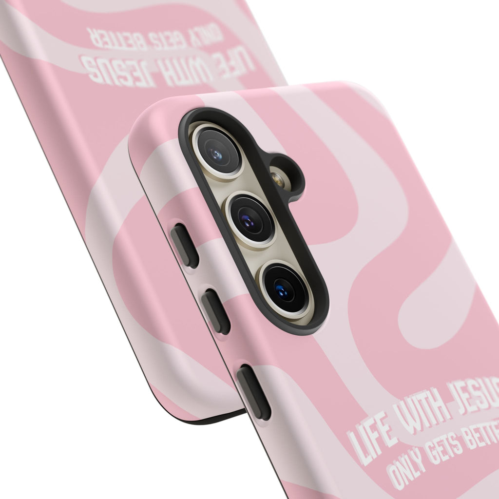 Pink Swirl Phone Case - "Life With Jesus Only Gets Better" Christian iPhone Cover