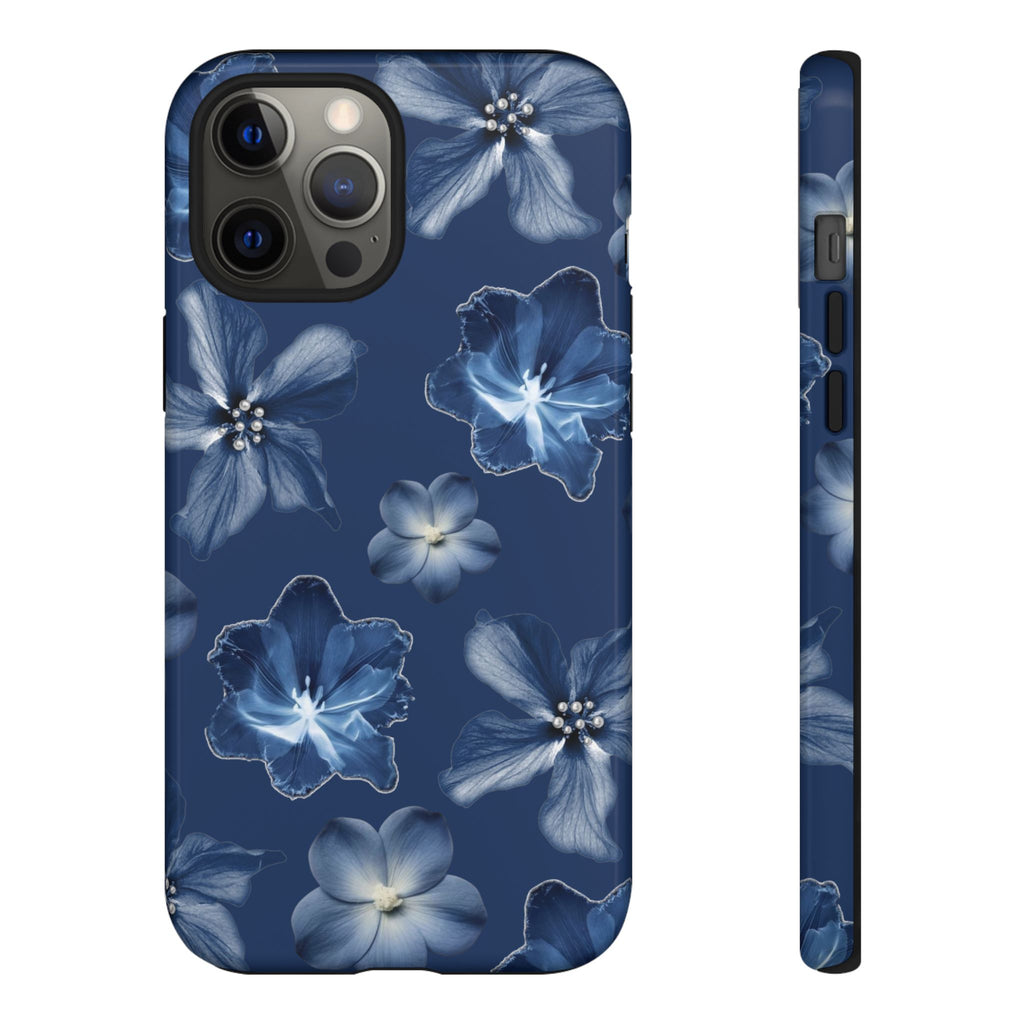 Navy Floral Tough Phone Case — Blue Bloom Protective Cover