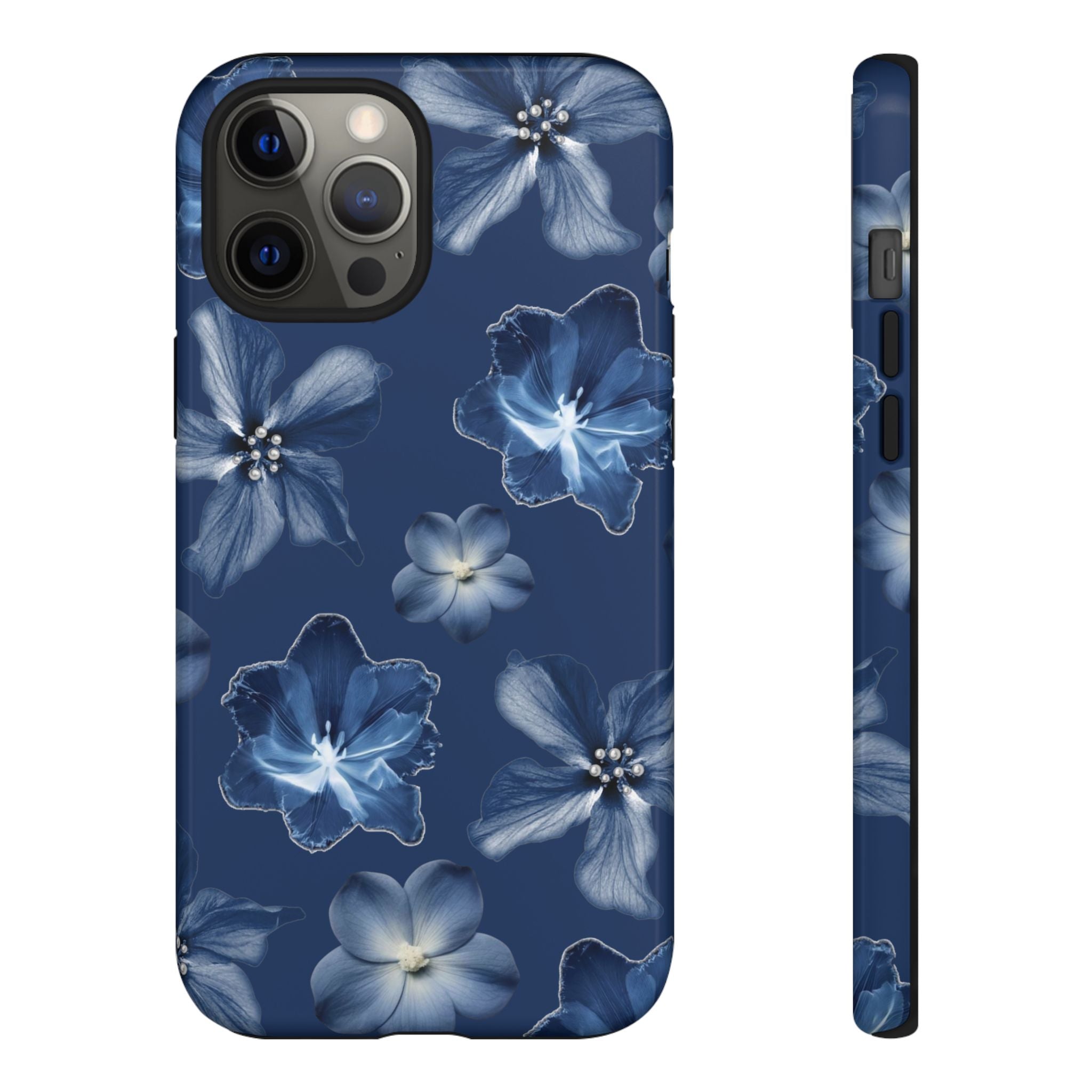 Navy Floral Tough Phone Case — Blue Bloom Protective Cover