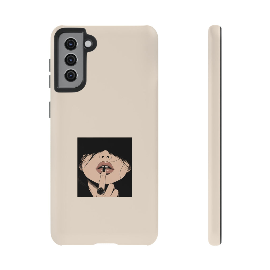Minimal Anime Girl Shh Design, Edgy Aesthetic Protective Cover
