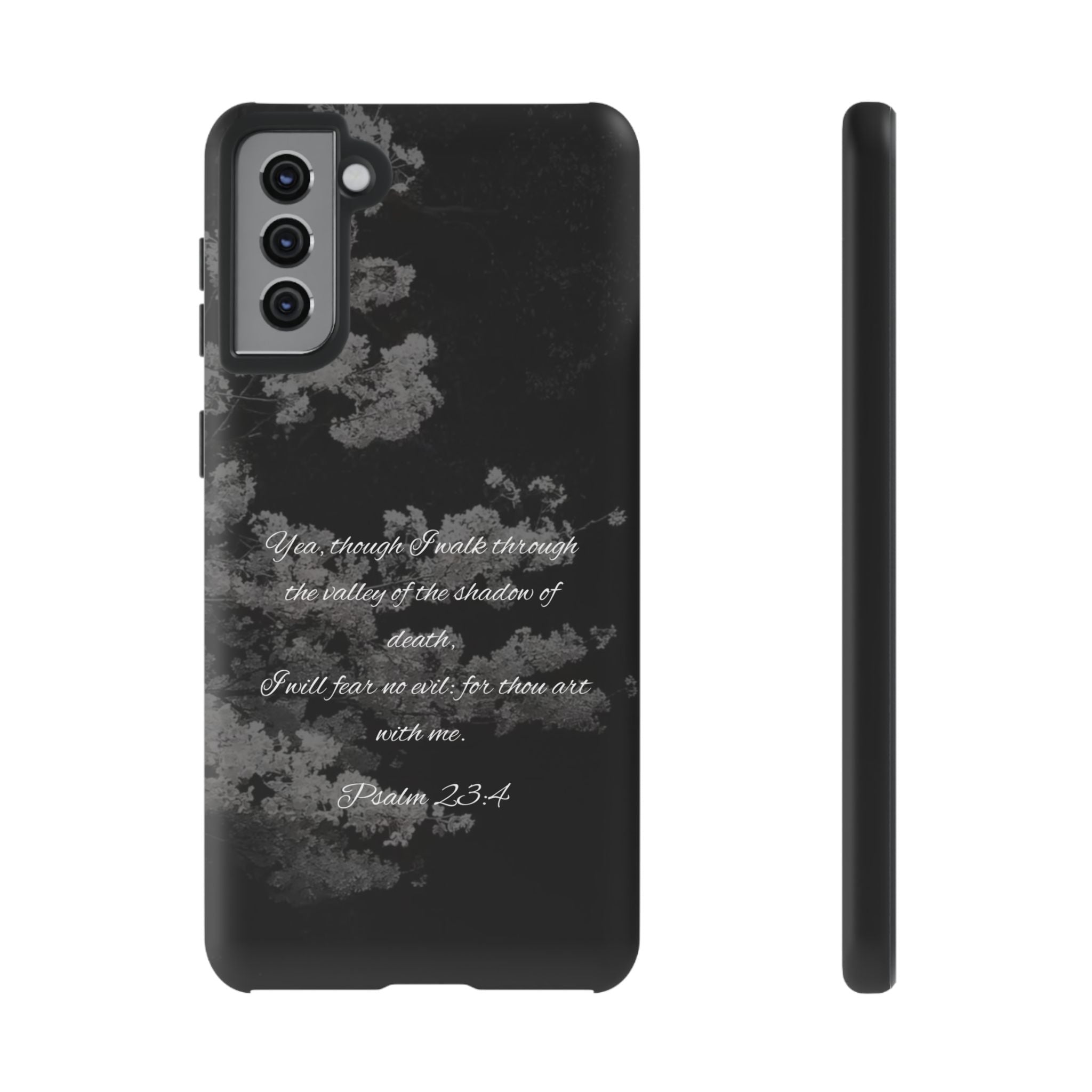 Bible Verse Phone Case — Psalm 23:4 Comfort Black Protective Cover