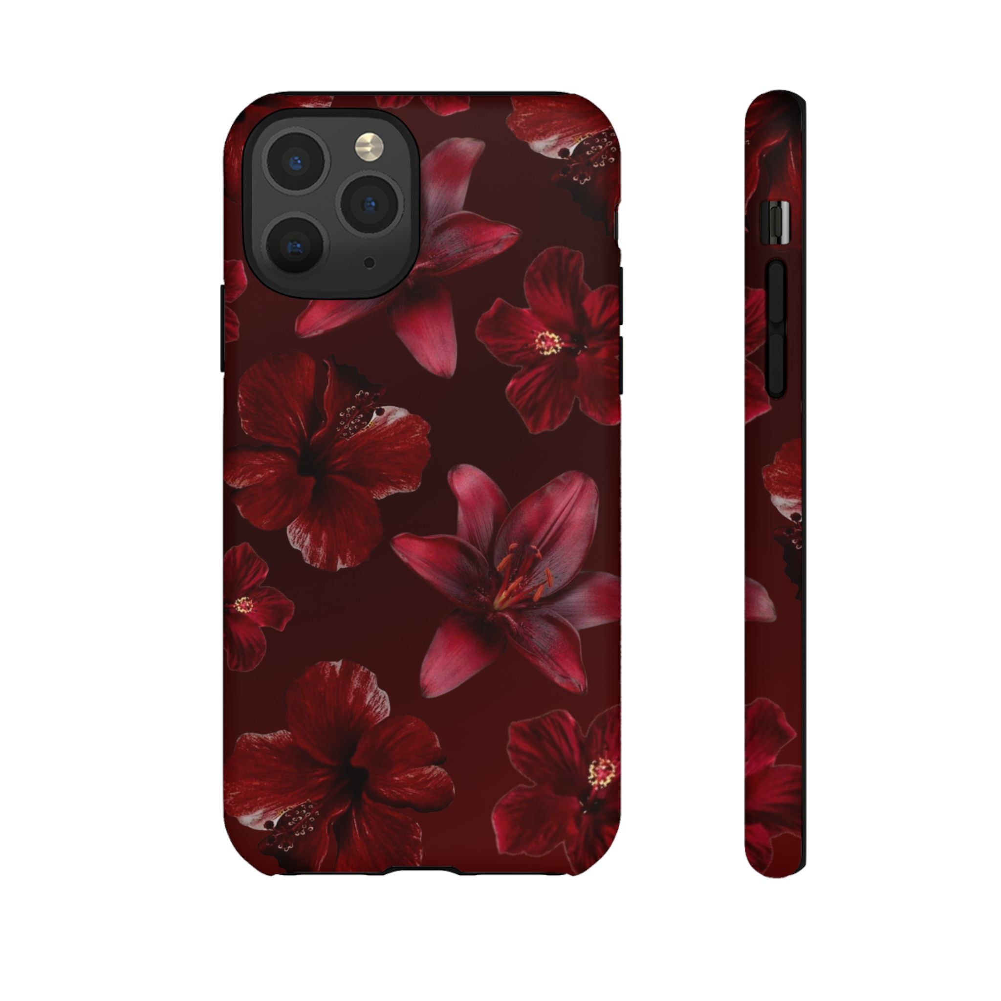 Tough Cases - Dark Red Floral Phone Case