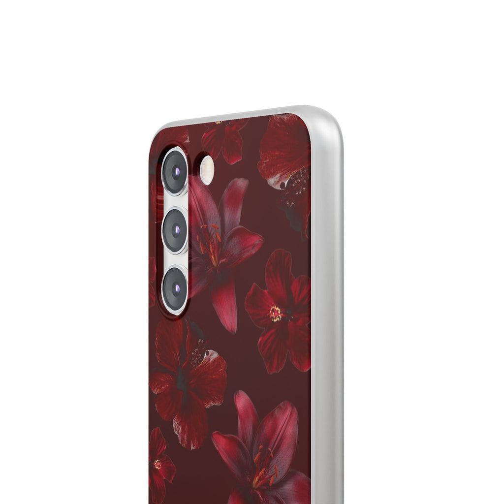 Red Floral Flexi Phone Case – Dark Burgundy Lily Pattern