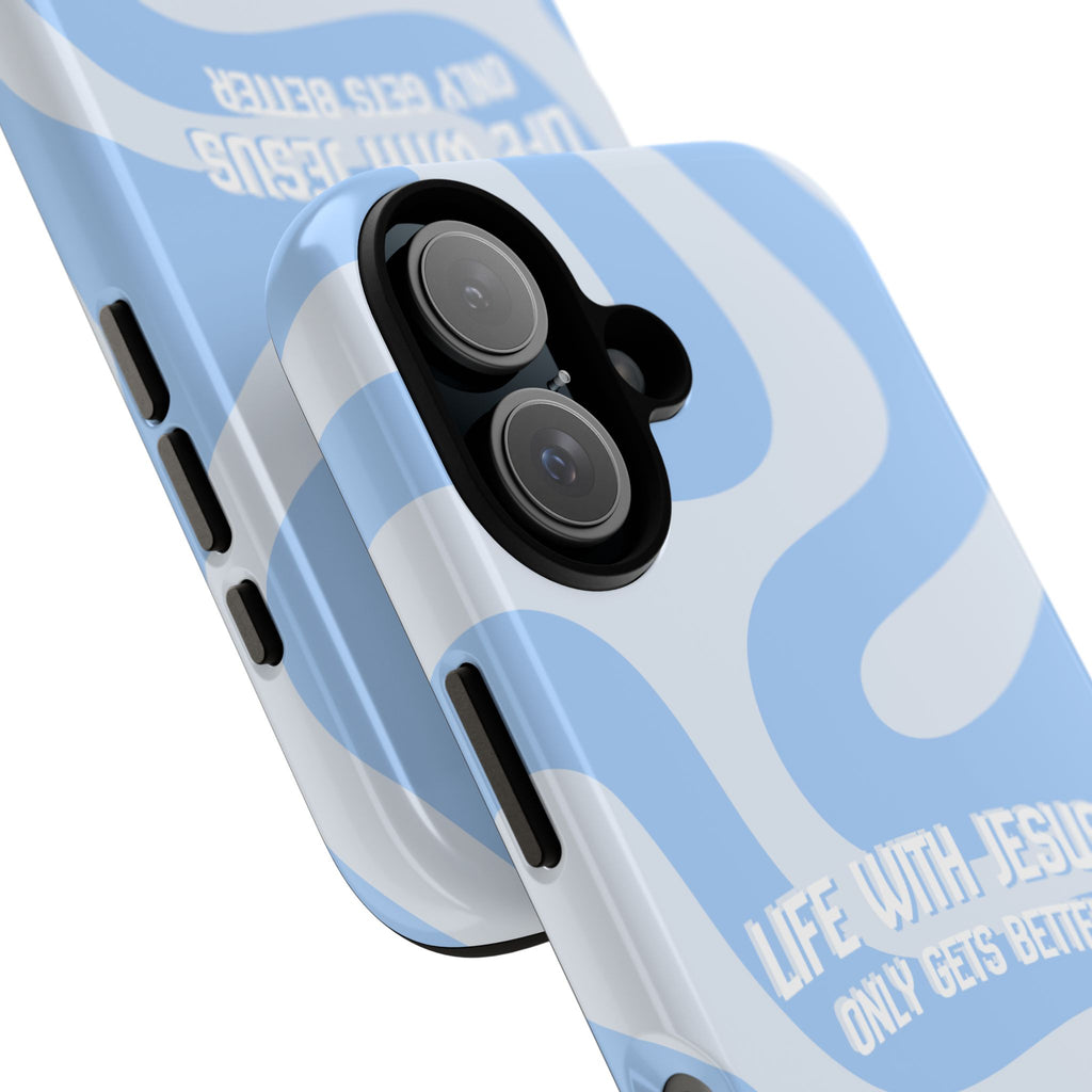 Blue Swirl Phone Case - "Life With Jesus Only Gets Better" Christian iPhone Cover