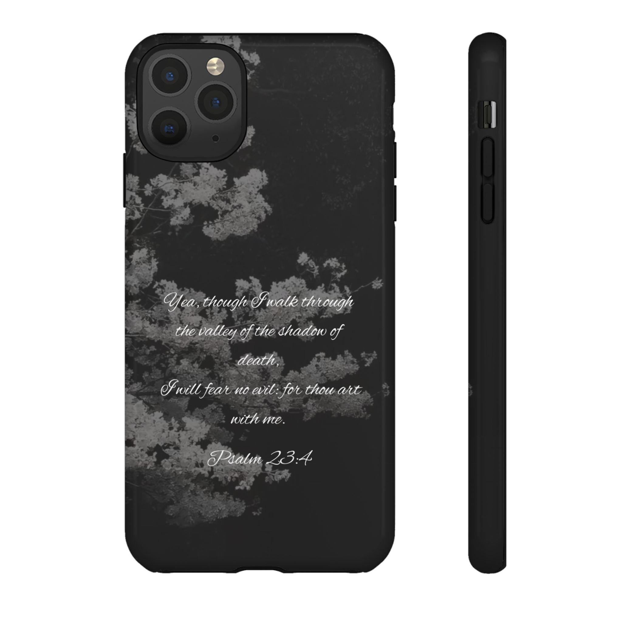 Bible Verse Phone Case — Psalm 23:4 Comfort Black Protective Cover