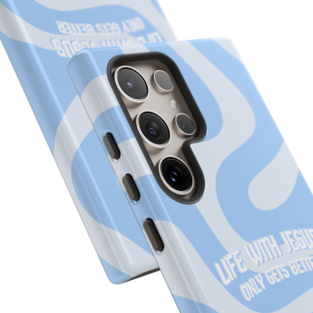 Blue Swirl Phone Case - "Life With Jesus Only Gets Better" Christian iPhone Cover