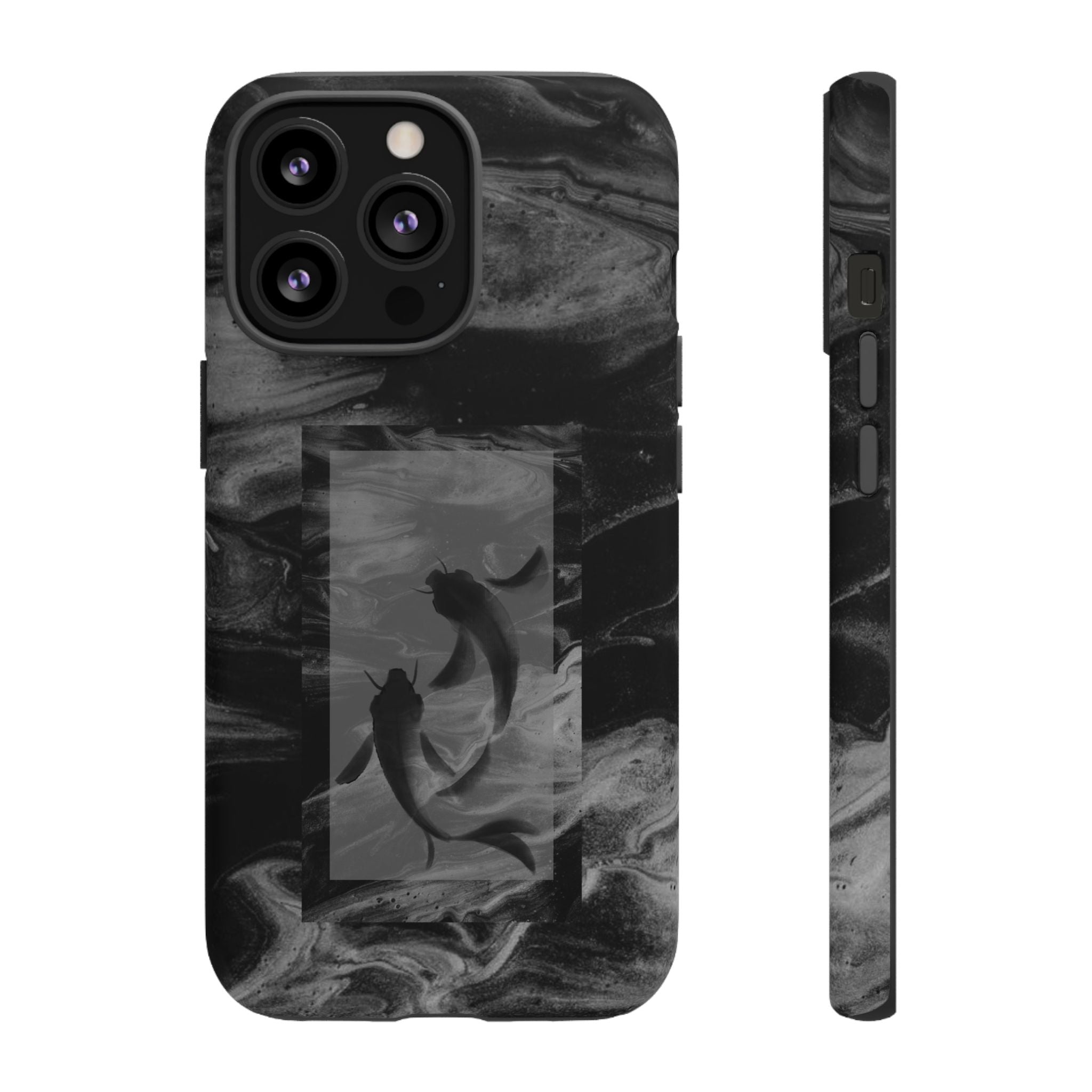 Koi Yin-Yang Marble Phone Case – Black Smoky Art Protection