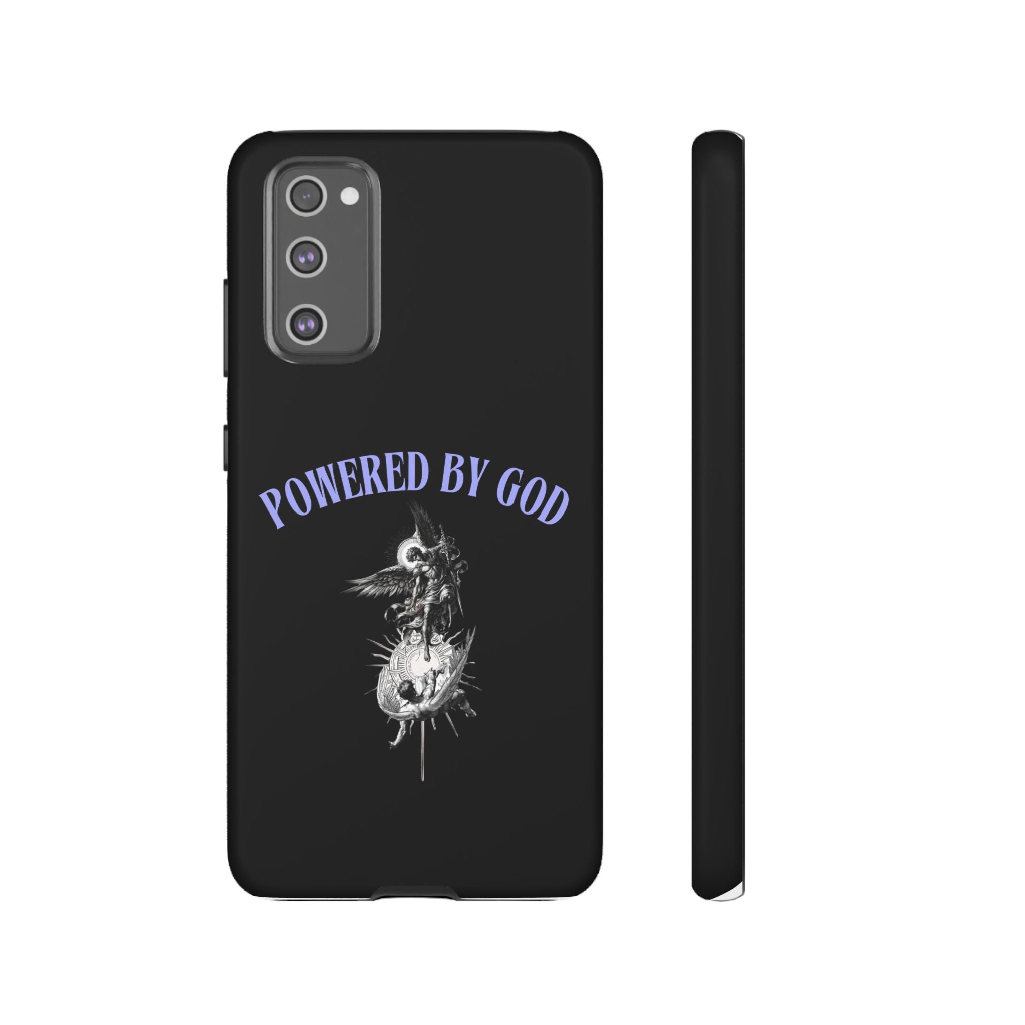 Phone Case — "Powered by God" Black Protective Case with Angelic Skull Design
