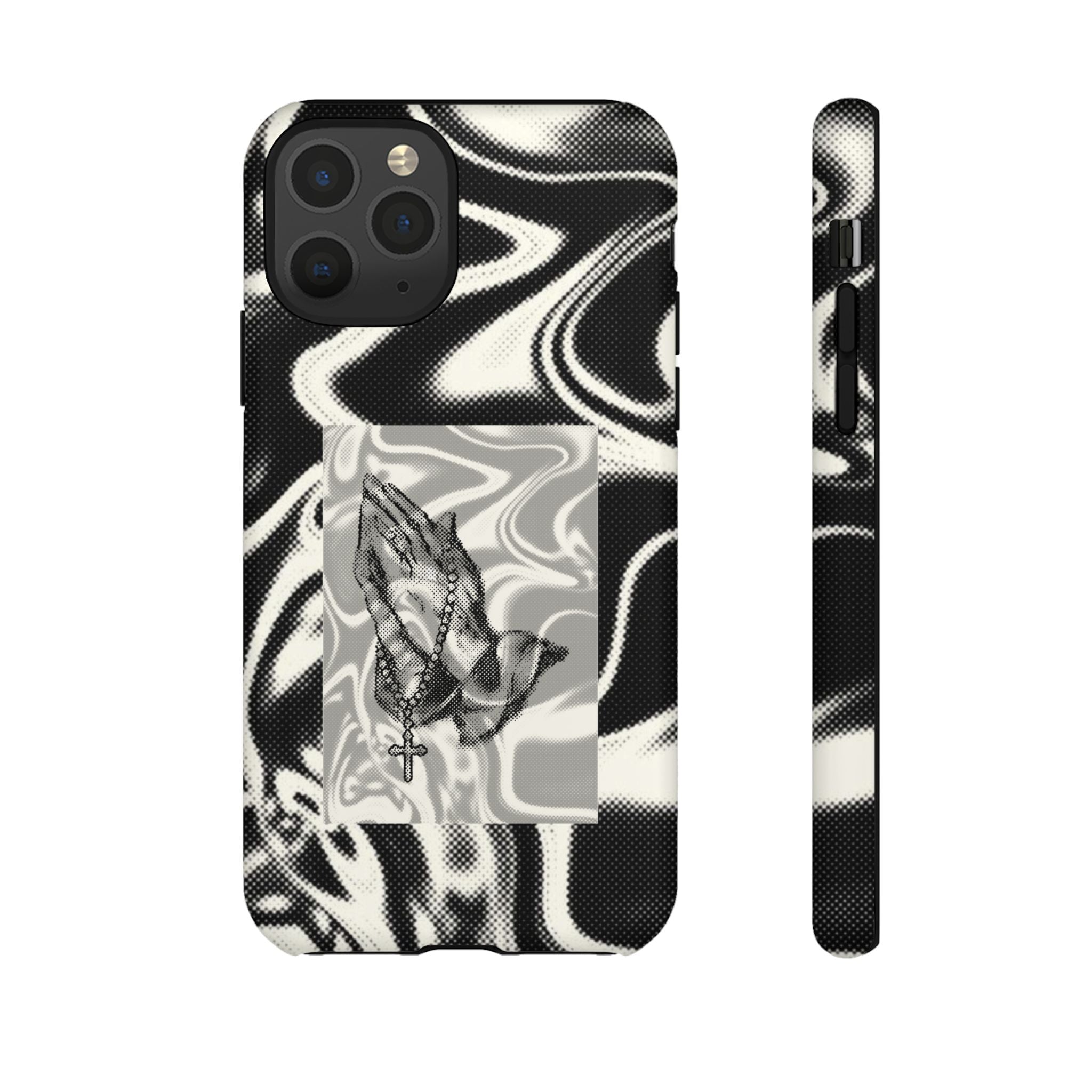 Praying Hands Phone Case – Black White Marble Spiritual Design