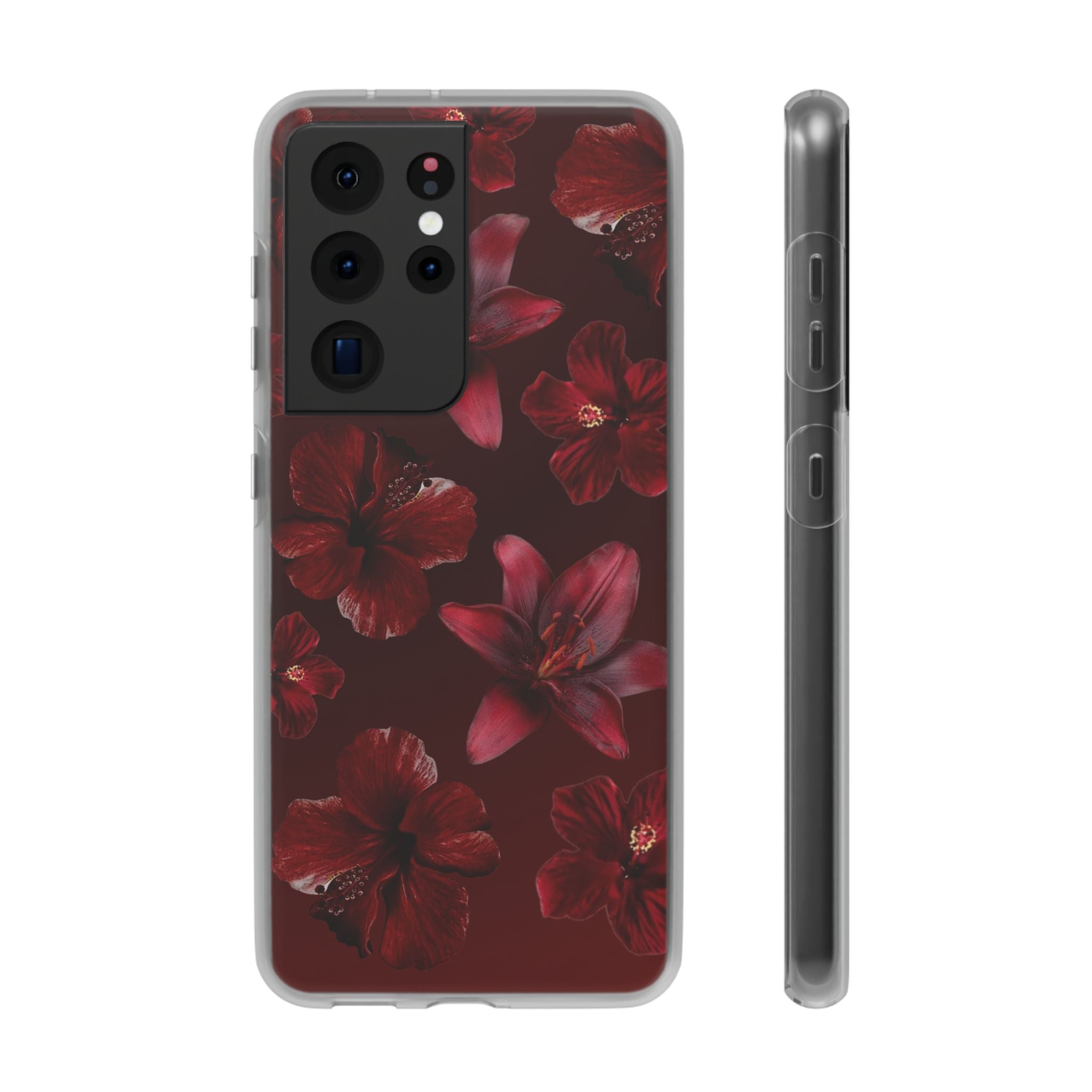 Red Floral Flexi Phone Case – Dark Burgundy Lily Pattern