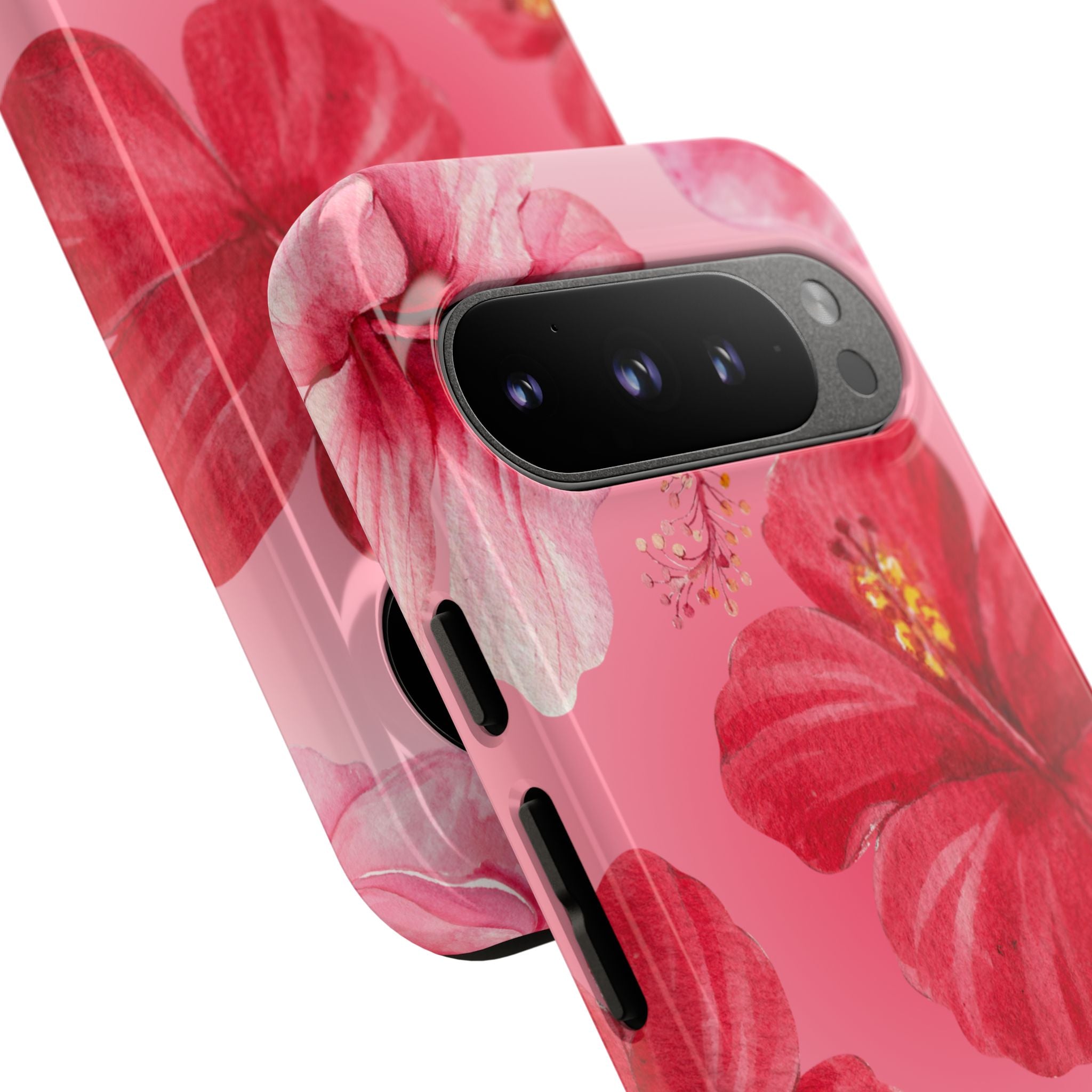 Hibiscus Pink Tough Phone Case — Floral Tropical Protective Cover