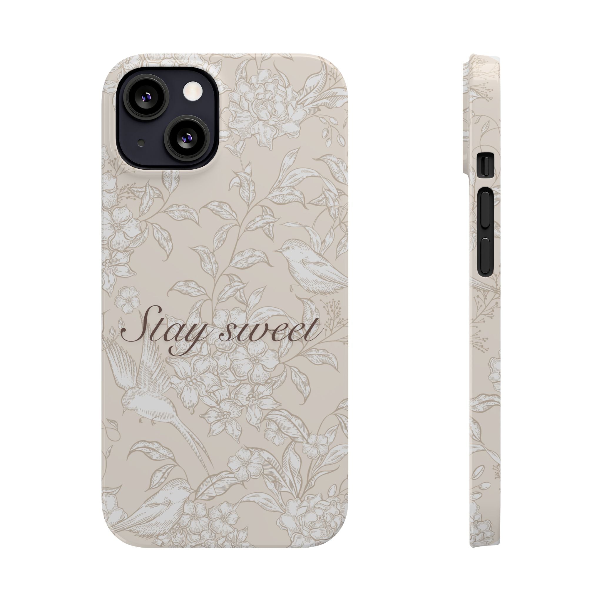Stay Sweet Floral Slim Phone Case — Beige Bird & Blossom Protective Cover