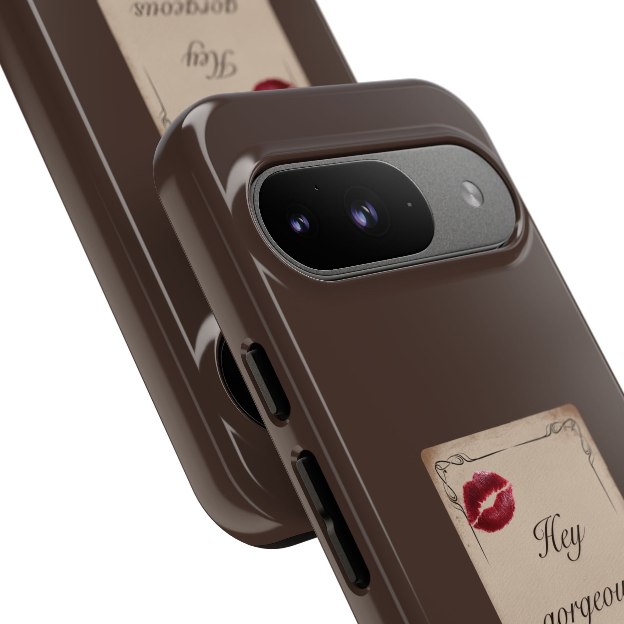 Hey Gorgeous Phone Case — Brown Lip Print & Shadow Hand Protective Cover