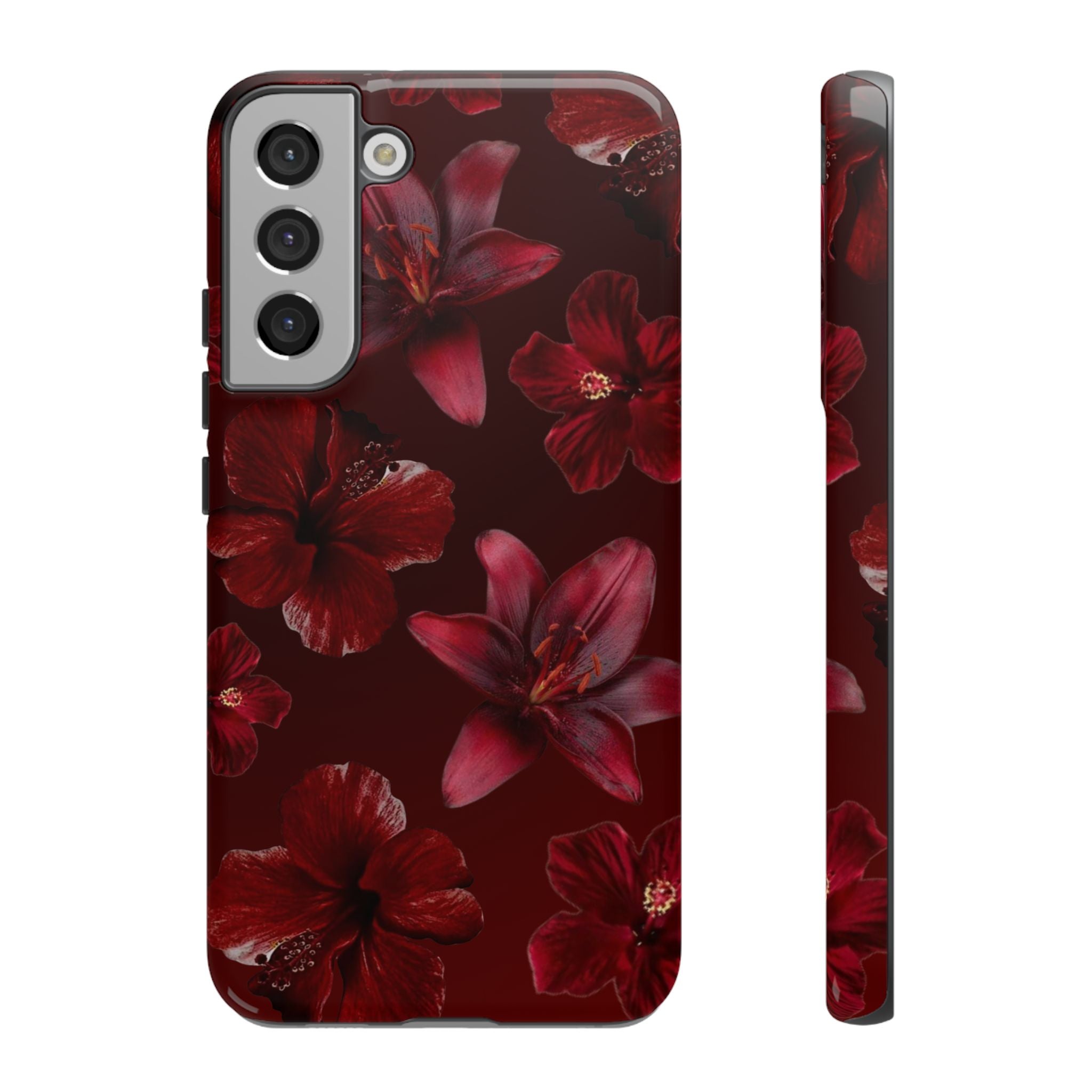 Tough Cases - Dark Red Floral Phone Case