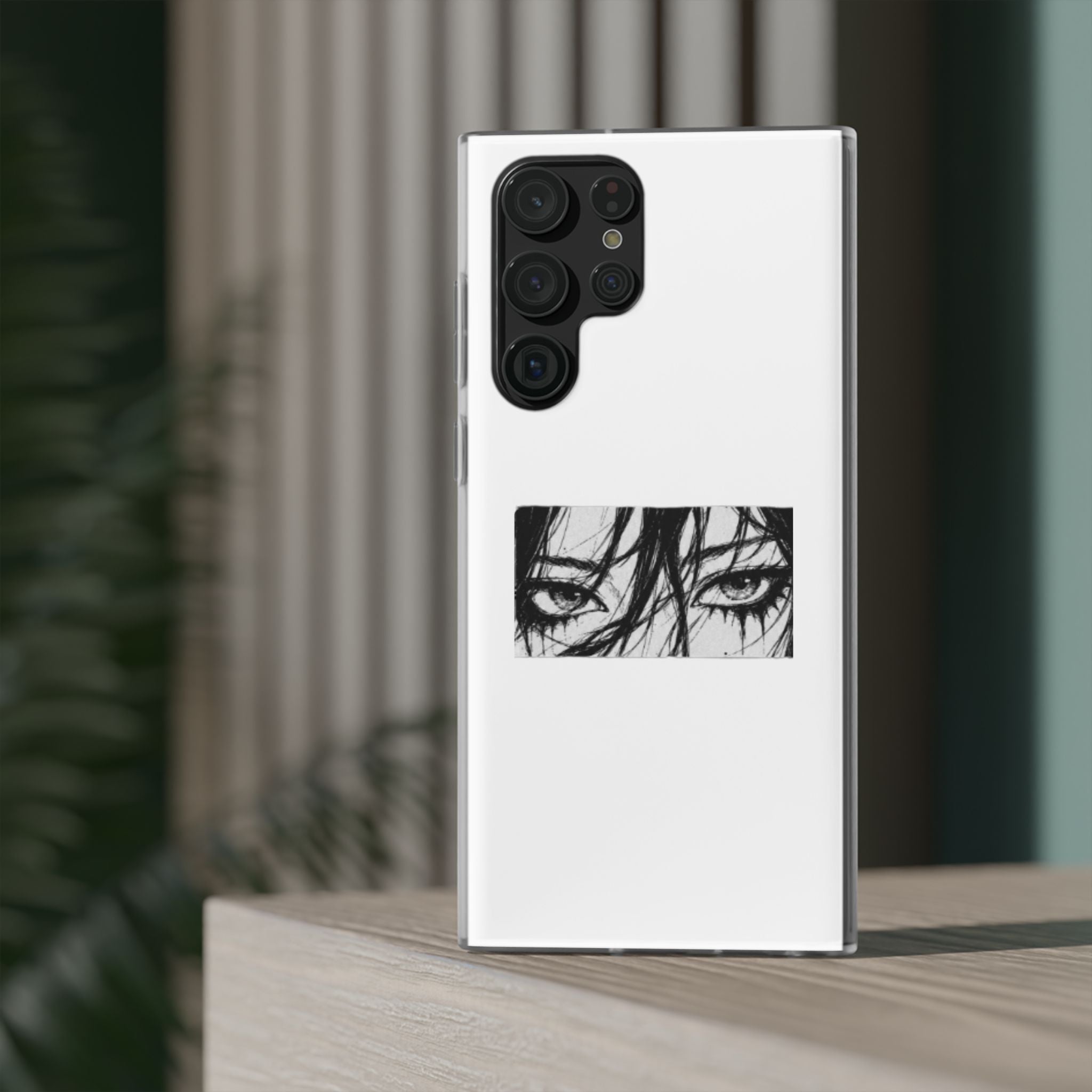 Anime Eyes Illustration Phone Case - Moody Black & White Flexi Case