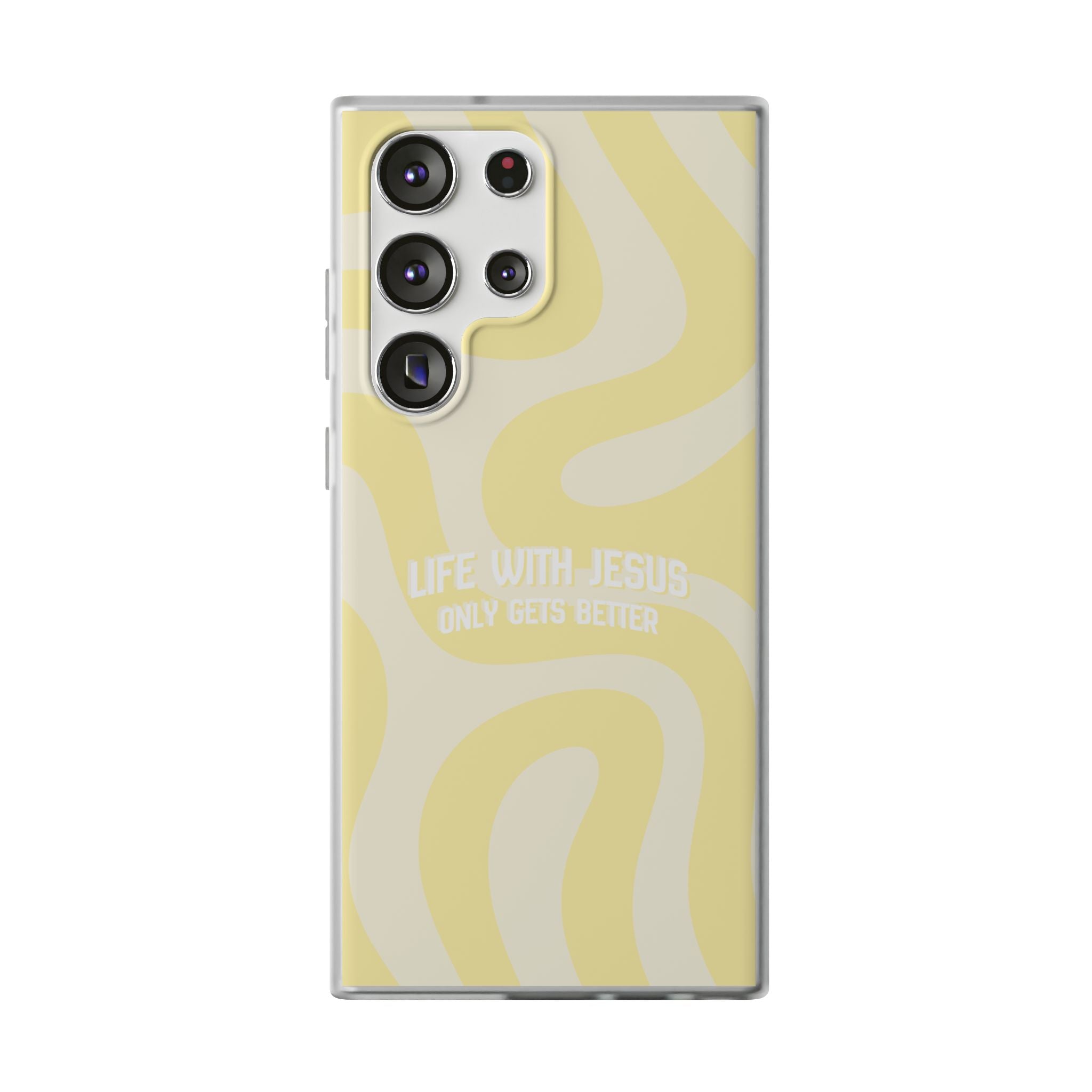Christian Phone Case - "Life With Jesus Only Gets Better" Yellow Swirl Flexi Case