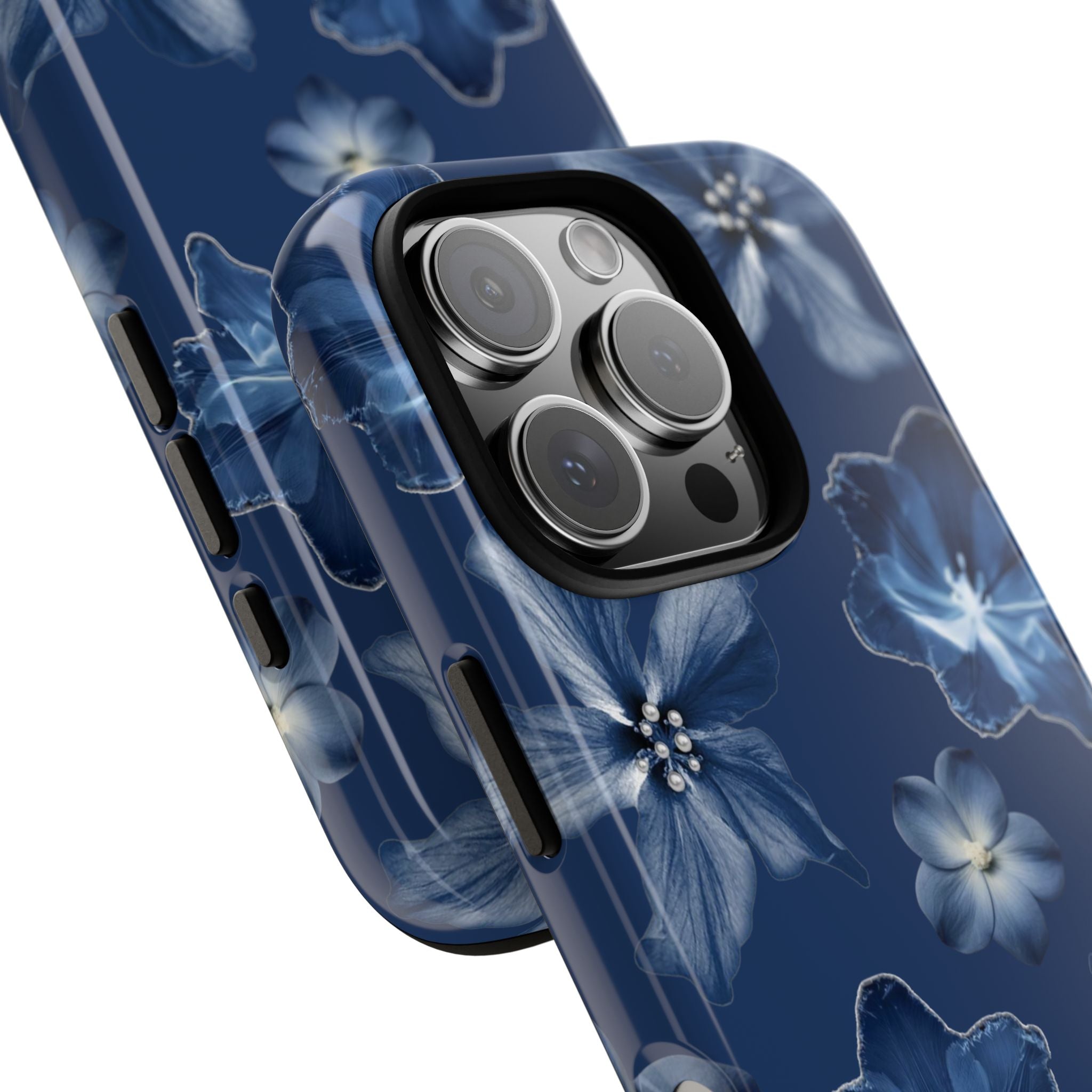 Navy Floral Tough Phone Case — Blue Bloom Protective Cover