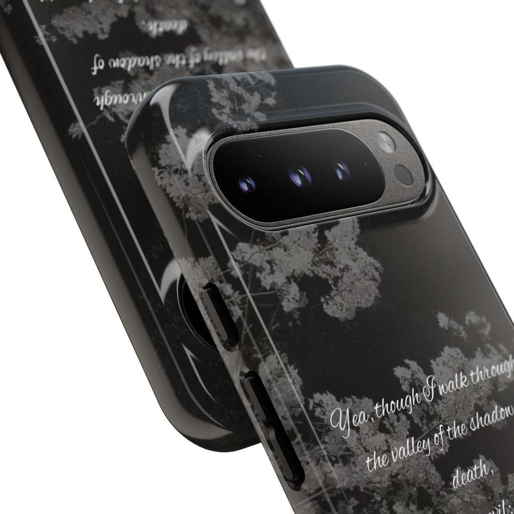 Bible Verse Phone Case — Psalm 23:4 Comfort Black Protective Cover
