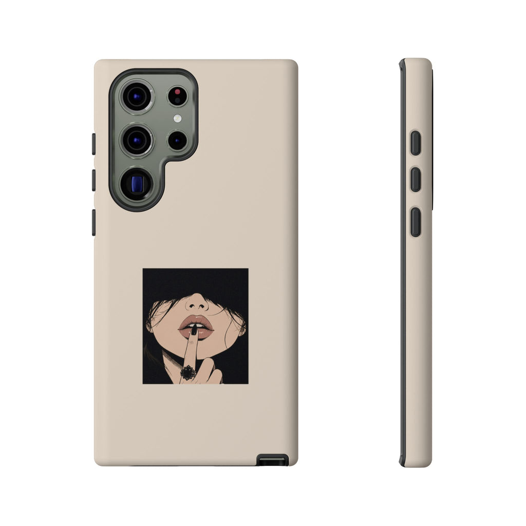 Minimal Anime Girl Shh Design, Edgy Aesthetic Protective Cover