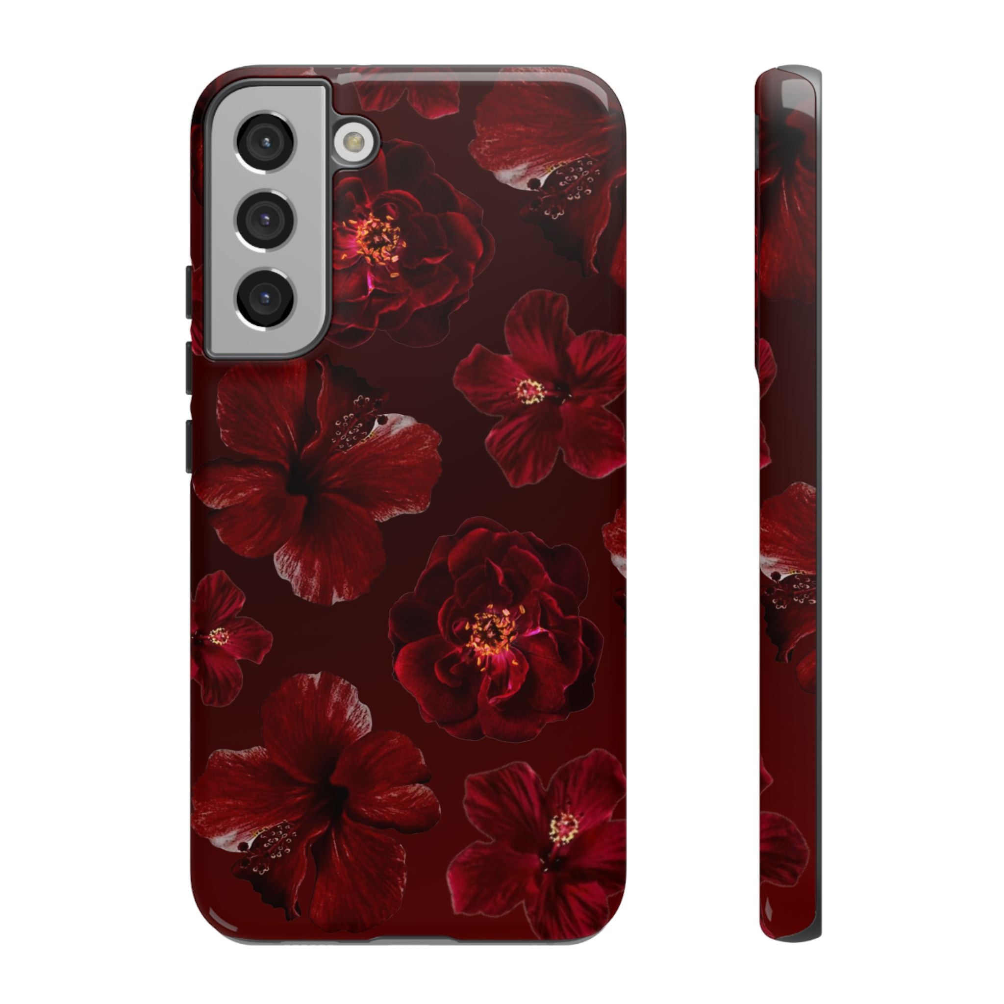 Dark Red Floral Phone Case – Protective Tough Case with Burgundy Roses
