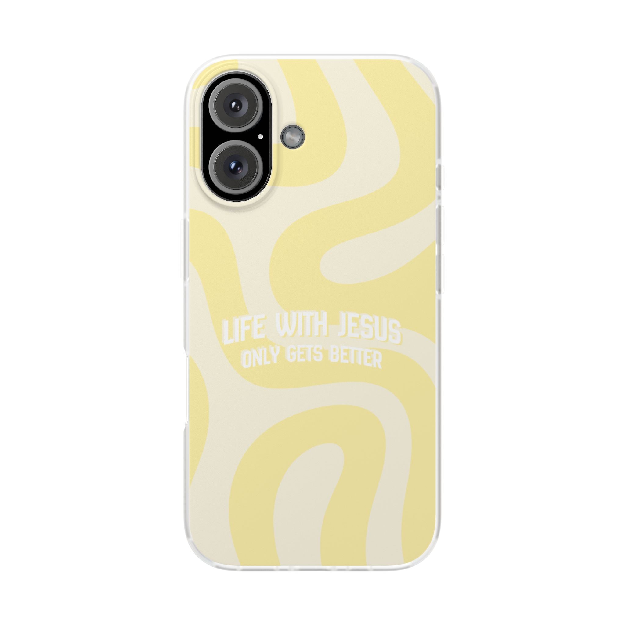 Christian Phone Case - "Life With Jesus Only Gets Better" Yellow Swirl Flexi Case