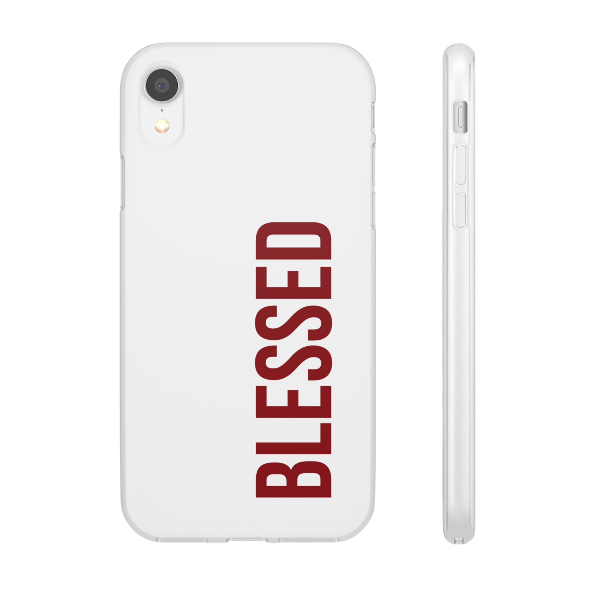 Blessed Phone Case — Vertical Red Typography Clear Flexi Case